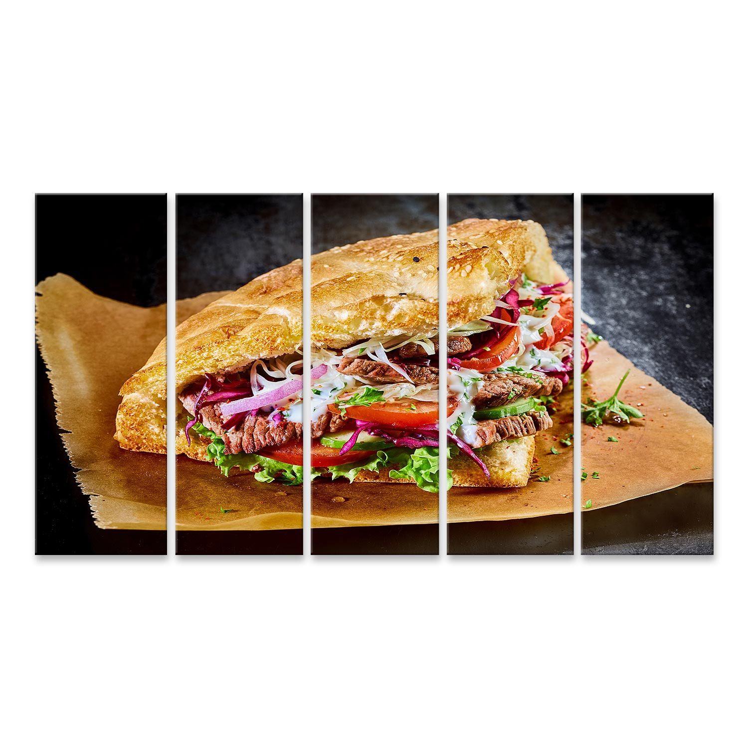 islandburner Leinwandbild Türkischer Döner Goldenes Getoastetes Fladenbrot Gefüllt Rot Bilder