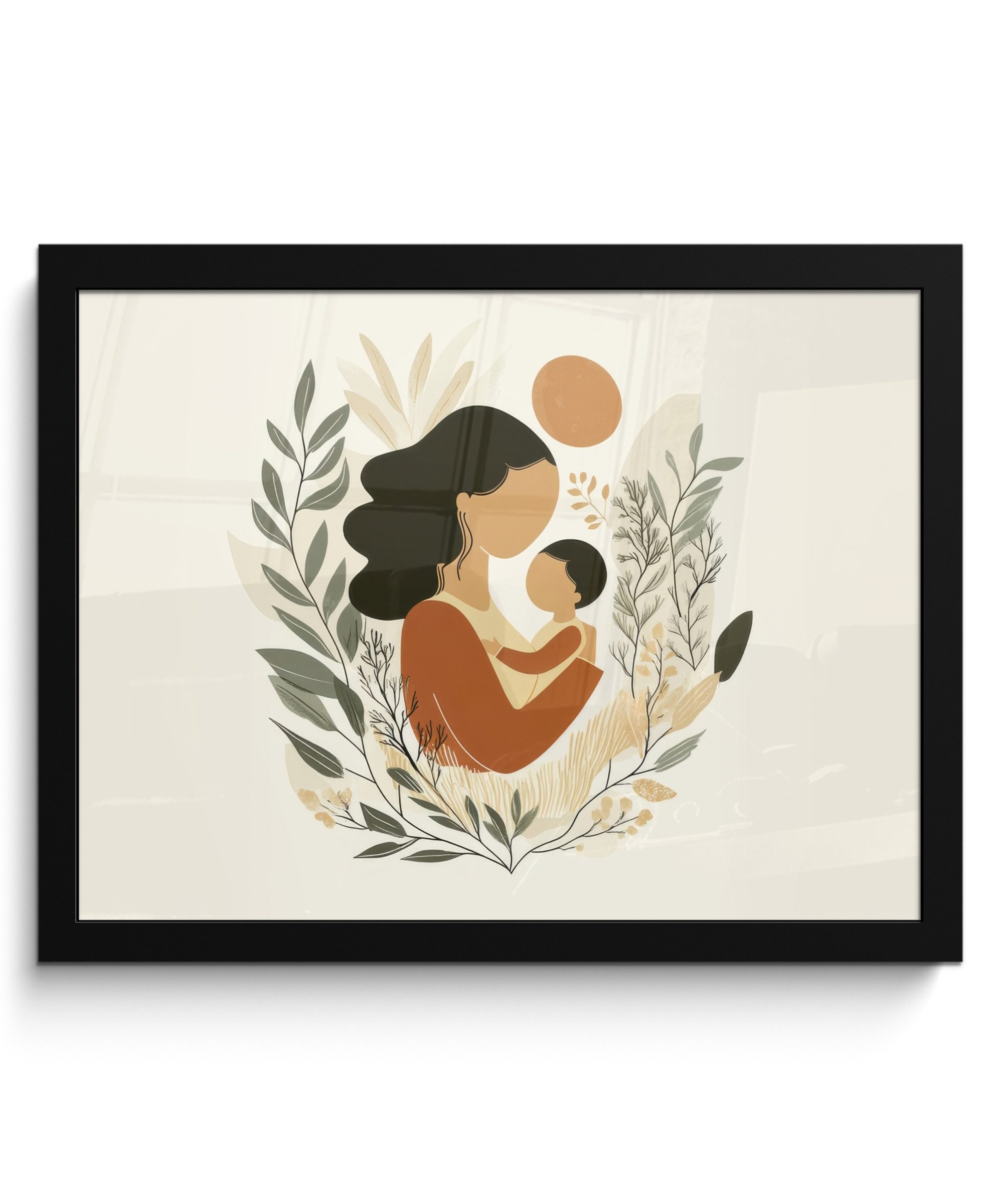 MuchoWow Poster Illustration - Mutter - Kind - Liebevoll, (1 St), Bilderrahmen, Deko für Wohnzimmer und Schlafzimmer, 40x30 cm