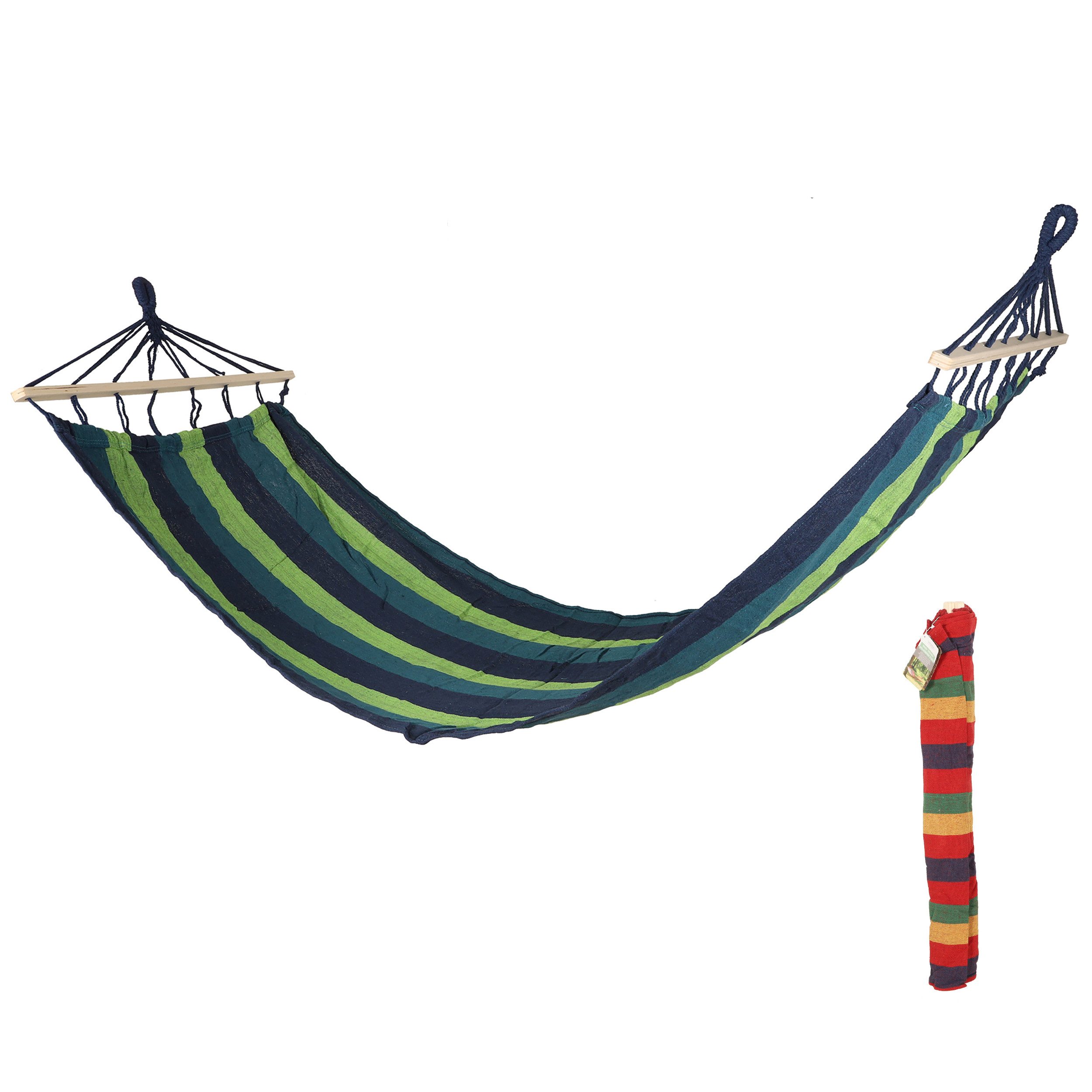 Annastore Hängematte Hängematte mit Holzstange - Stabhängematte 200 x 80 cm, Für 1 Person - strapazierfähiges Baumwoll-Mischgewebe