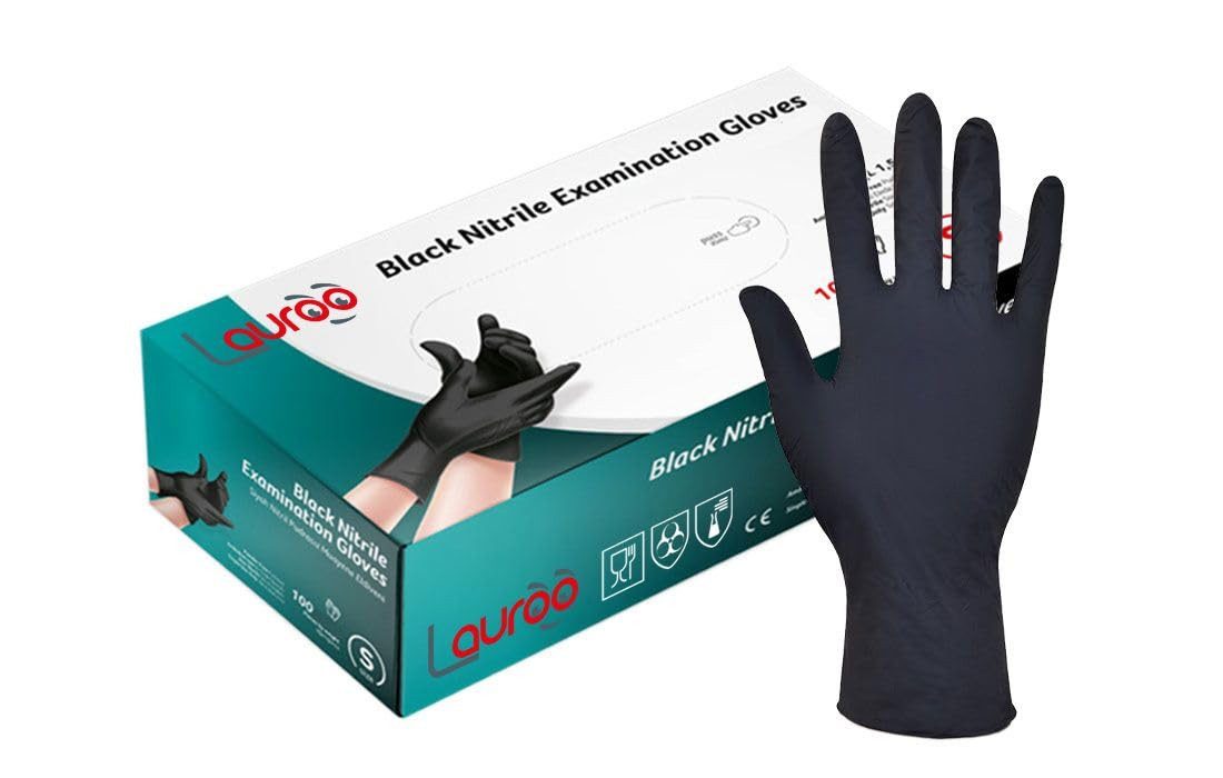 Lauroo Einweghandschuhe Schwarz Nitrilhandschuhe Lebensmittelecht Einmalhan günstig online kaufen