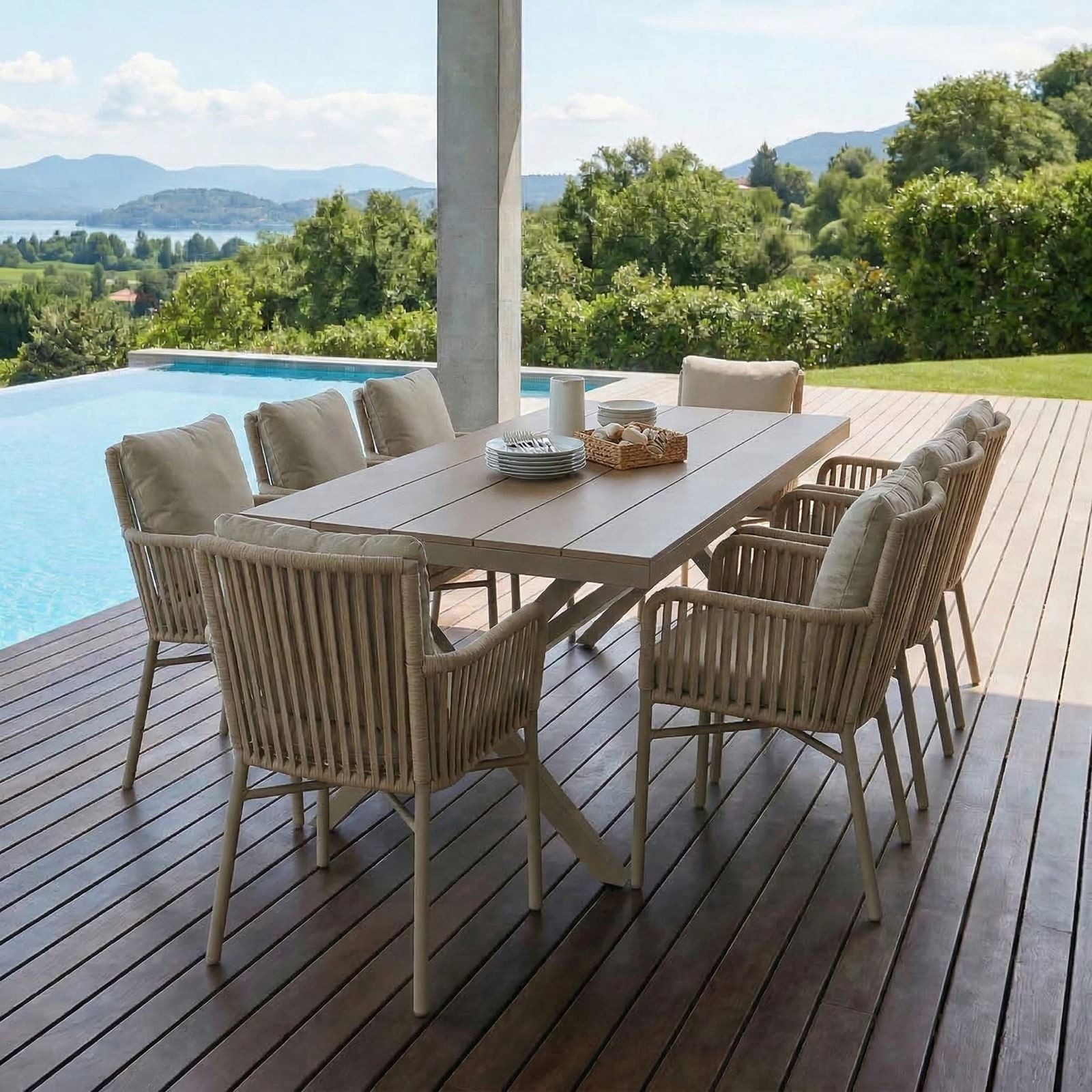 IDIMEX Garten-Essgruppe AFUERA, Gartenmöbelset für 8 Personen, wetterfester Materialmix Champagner