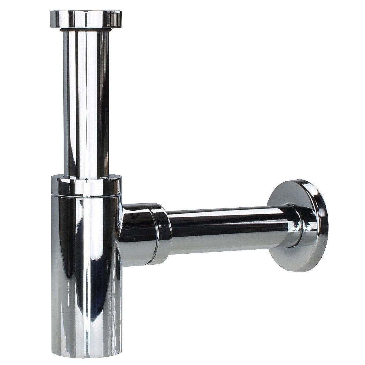 Sanixa Siphon Design Siphon mit Wartungsöffnung Geruchsverschluss für  Waschbecken Abfluss, Messing verchromt Ablaufgarnitur, 32 mm