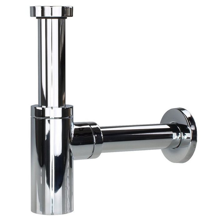 Sanixa Siphon Design Siphon mit Wartungsöffnung Geruchsverschluss für Waschbecken Abfluss Messing verchromt Ablaufgarnitur 32 mm