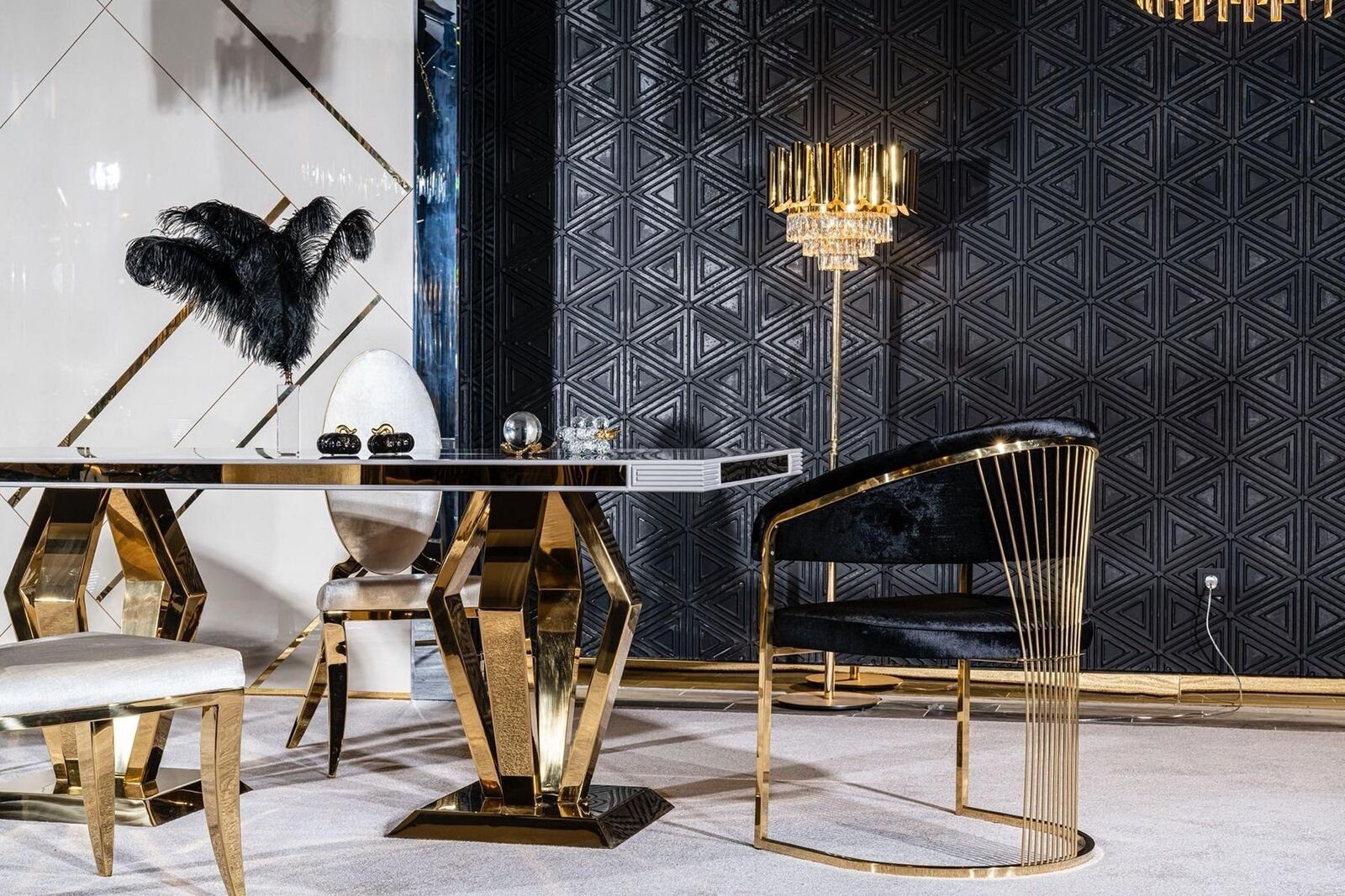 JVmoebel Stuhl Modernes Esszimmer Stuhl Luxus Designer Edelstahl Elemente Textil Neu, Made in Europa
