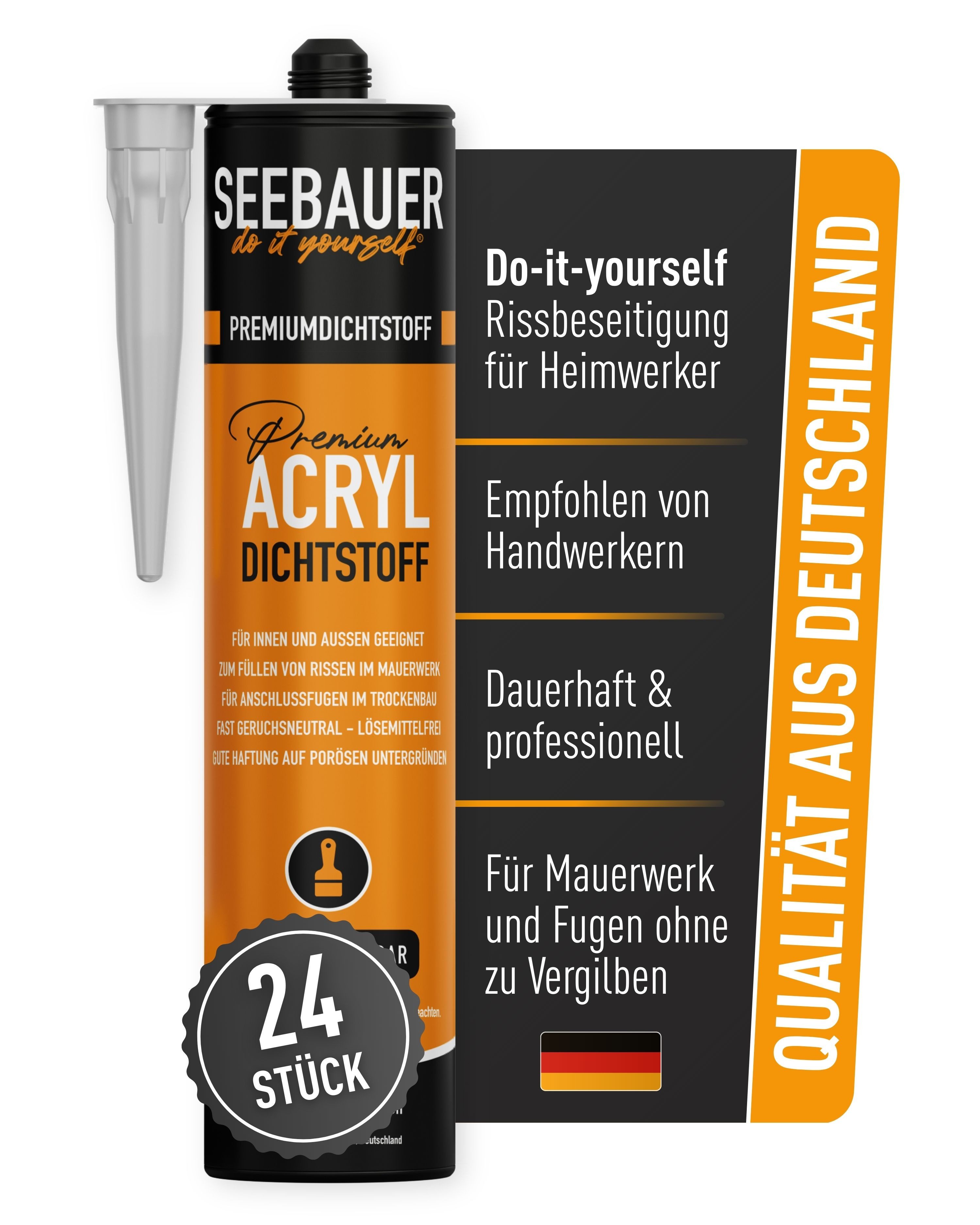 SEEBAUER diy Dichtstoff Premium-Acryl-Dichtstoff, Acryldichtstoff, Gebrauchsfertig, (24-tlg), Hoher Weißgrad, Sehr elastisch, Überstreichbar
