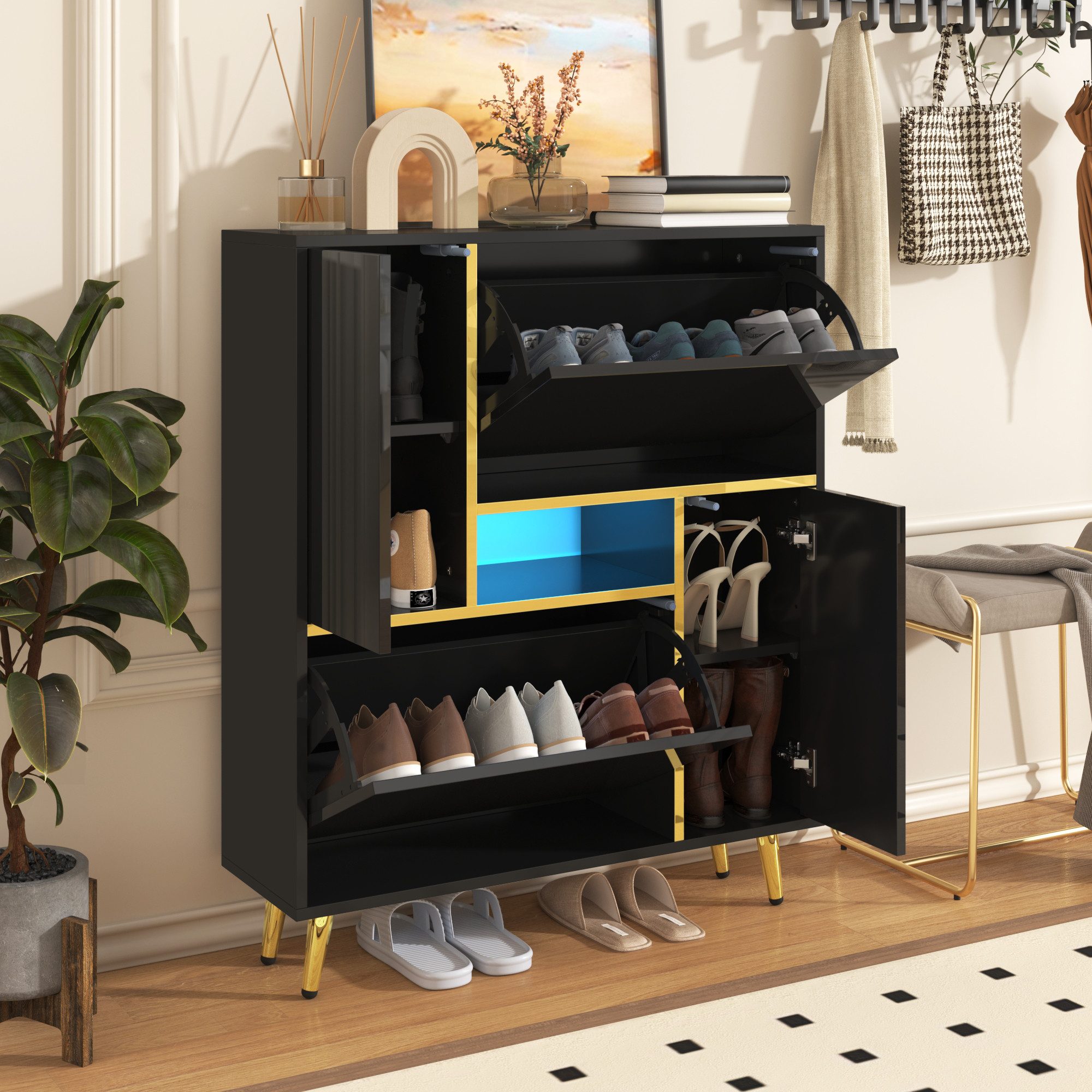 Merax Schuhkipper FSW200 mit LED-Beleuchtung (Hochglanzfront, 80x25x96 cm), günstig online kaufen