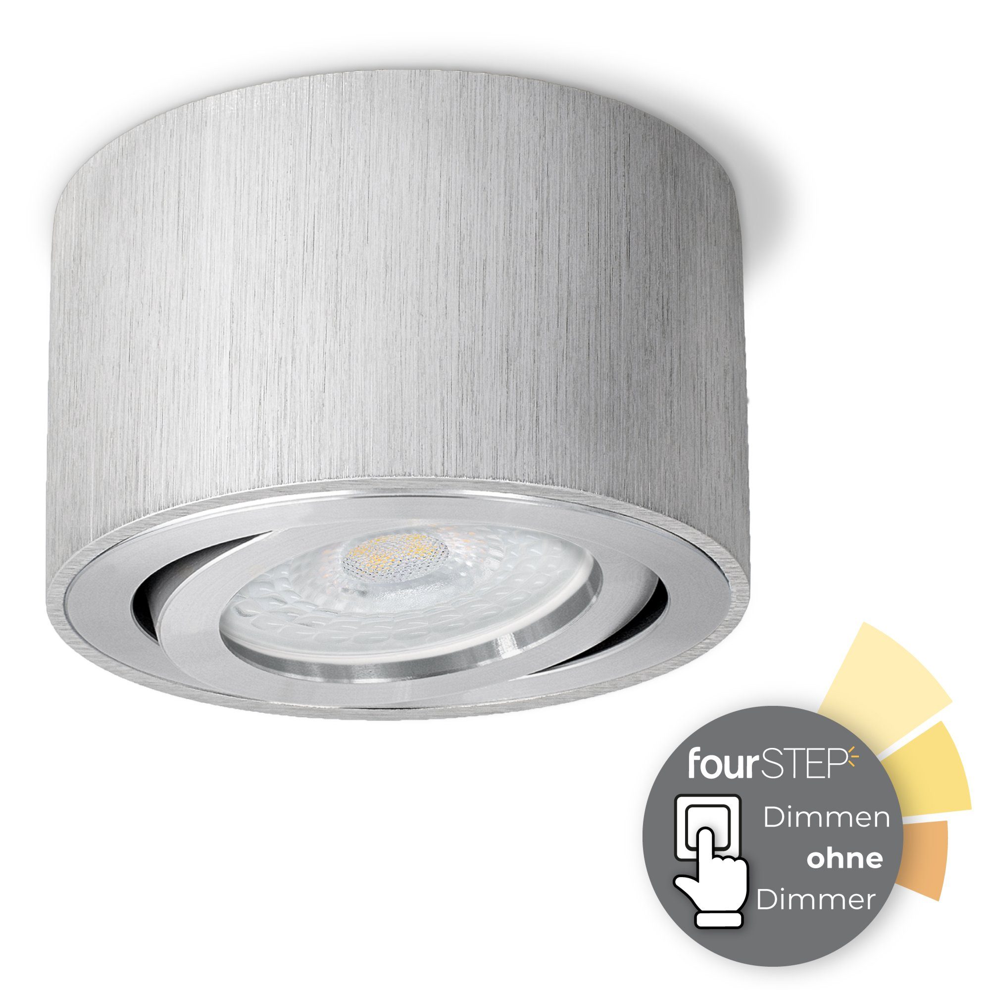 SSC-LUXon LED Aufbaustrahler CELI-1A Aufbauspot LED flach, schwenkbar in Alu gebuerstet fourSTEP, Warmweiß