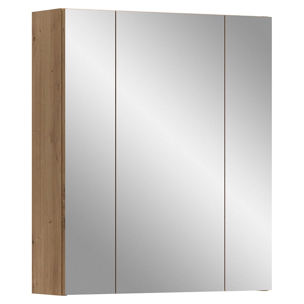 Lomadox Spiegelschrank IGGESUND-158 60 cm breit in Eiche, 3 Türen mit 3D-Funktion