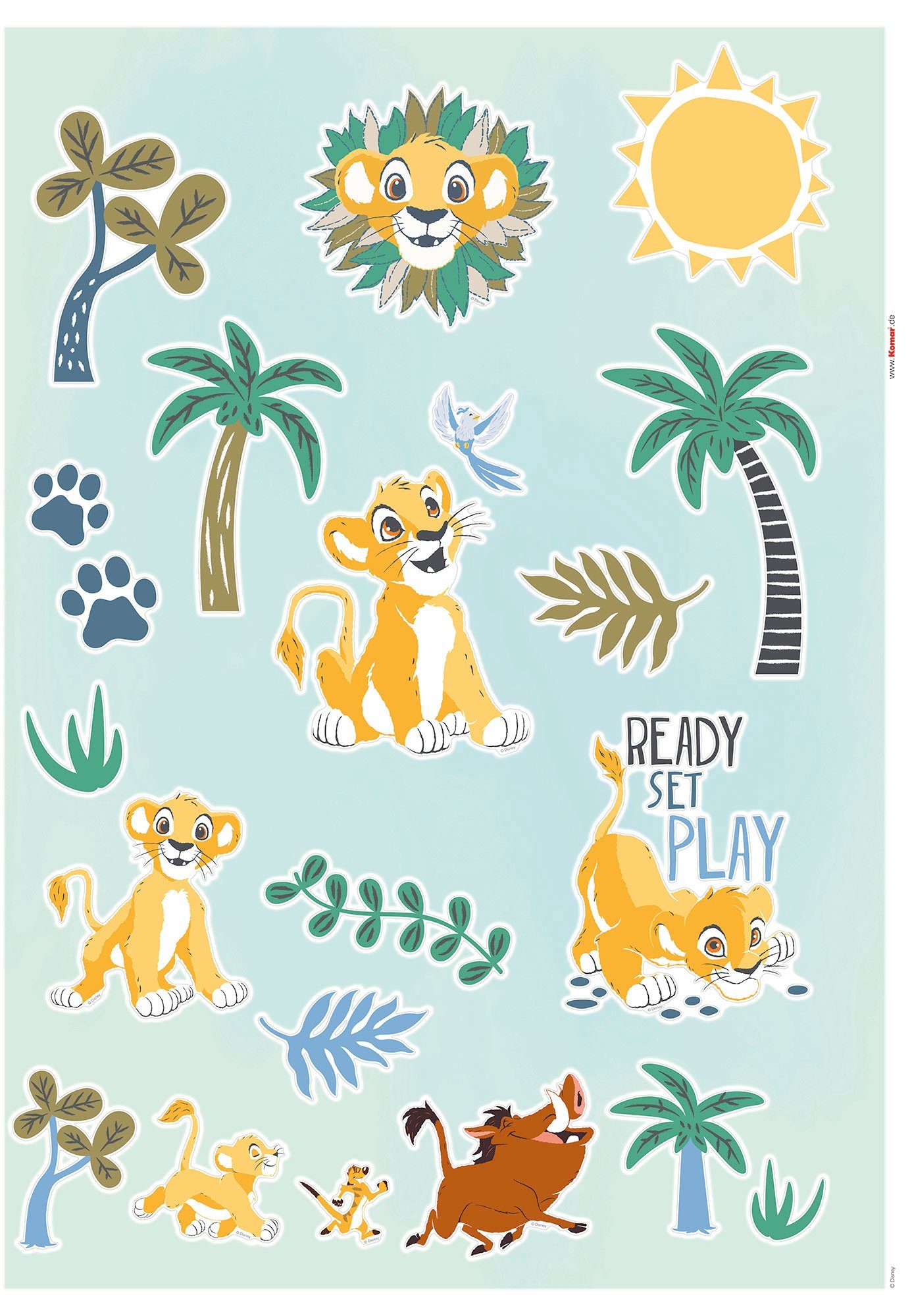 Komar Wandtattoo Lion King Palmtrees (34 St), 50x70 cm (Breite x Höhe), selbstklebendes Wandtattoo | Kinderzimmer-Wandtattoos