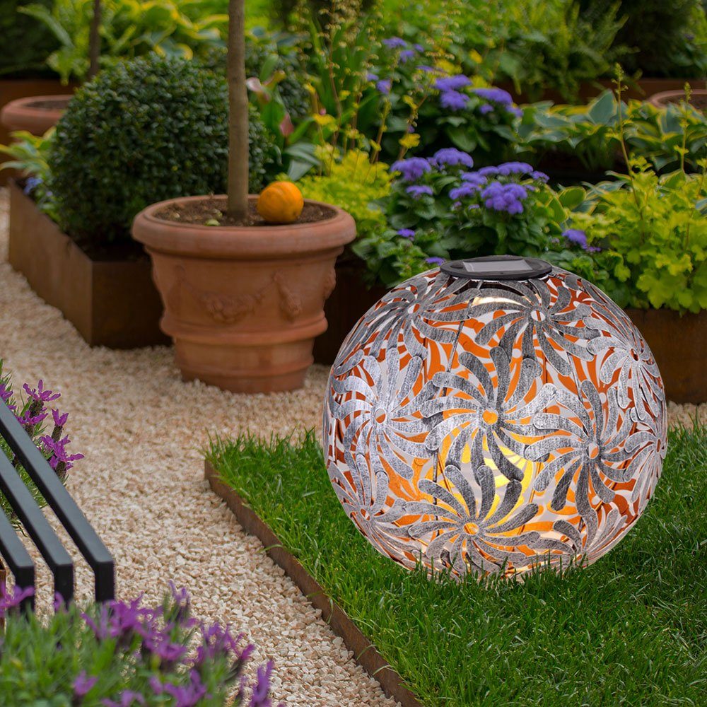 etc-shop LED Gartenleuchte, LED-Leuchtmittel fest verbaut, Warmweiß, Solarkugel für Außen Solarleuchte silber-grau Stecklampe Garten