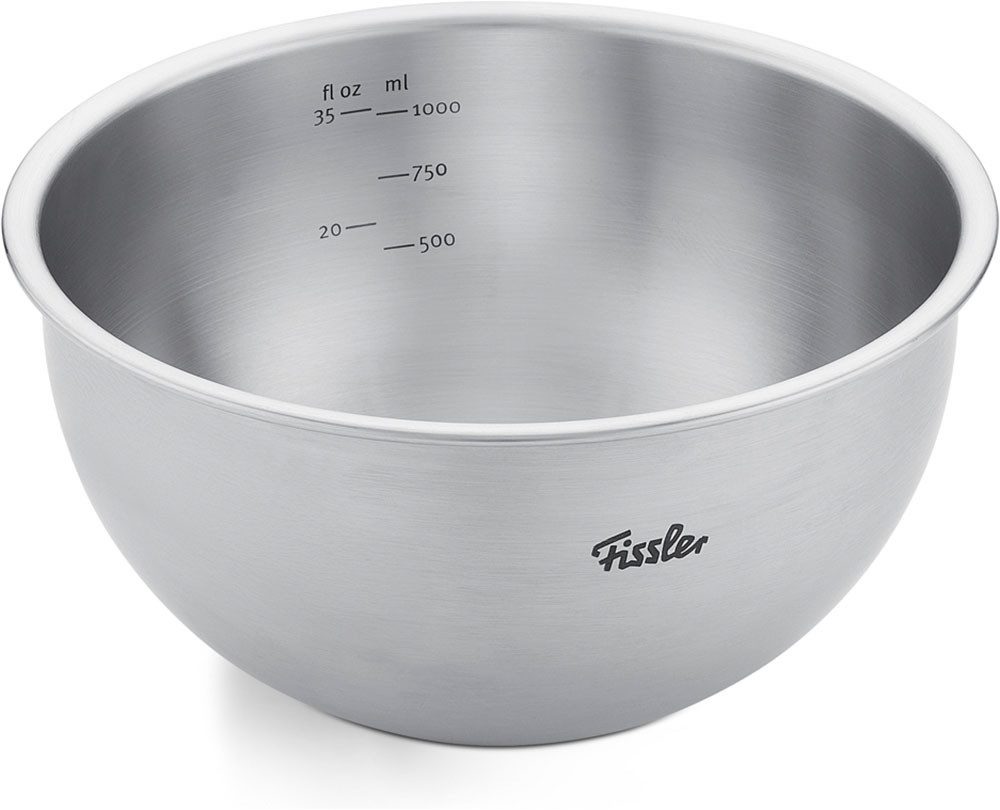 Fissler Schüssel Fissler Essential® Edelstahl-Schüssel, Edelstahl 18/10, mit integrierter Mess-Skala, stapelbar für platzsparende Aufbewahrung