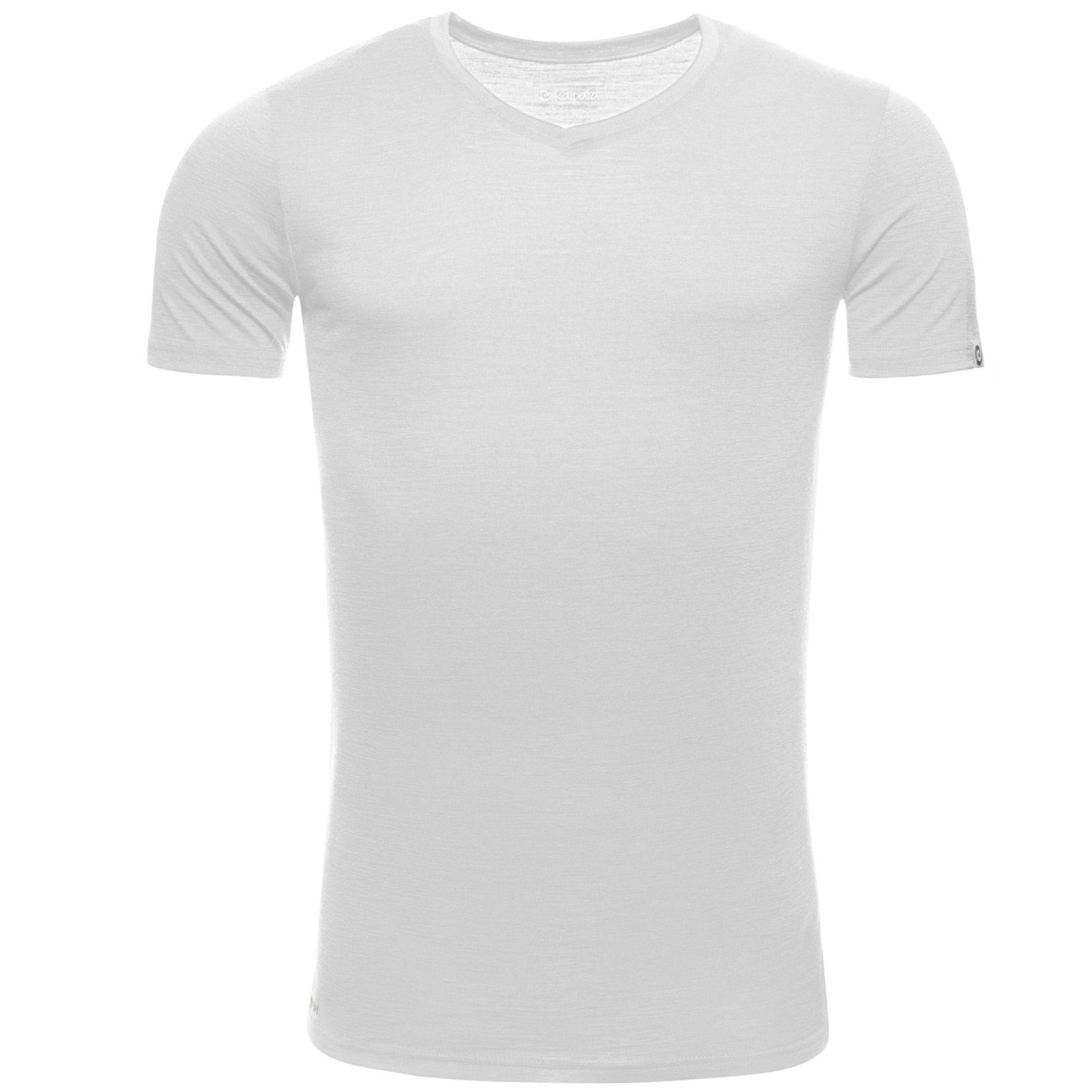 Merino 150 Merino Kurzarm aus Slimfit Sportswear V-Neck in Funktionsshirt reiner - (1-tlg) Germany Kaipara Merinowolle Made Shirt Herren Off-White