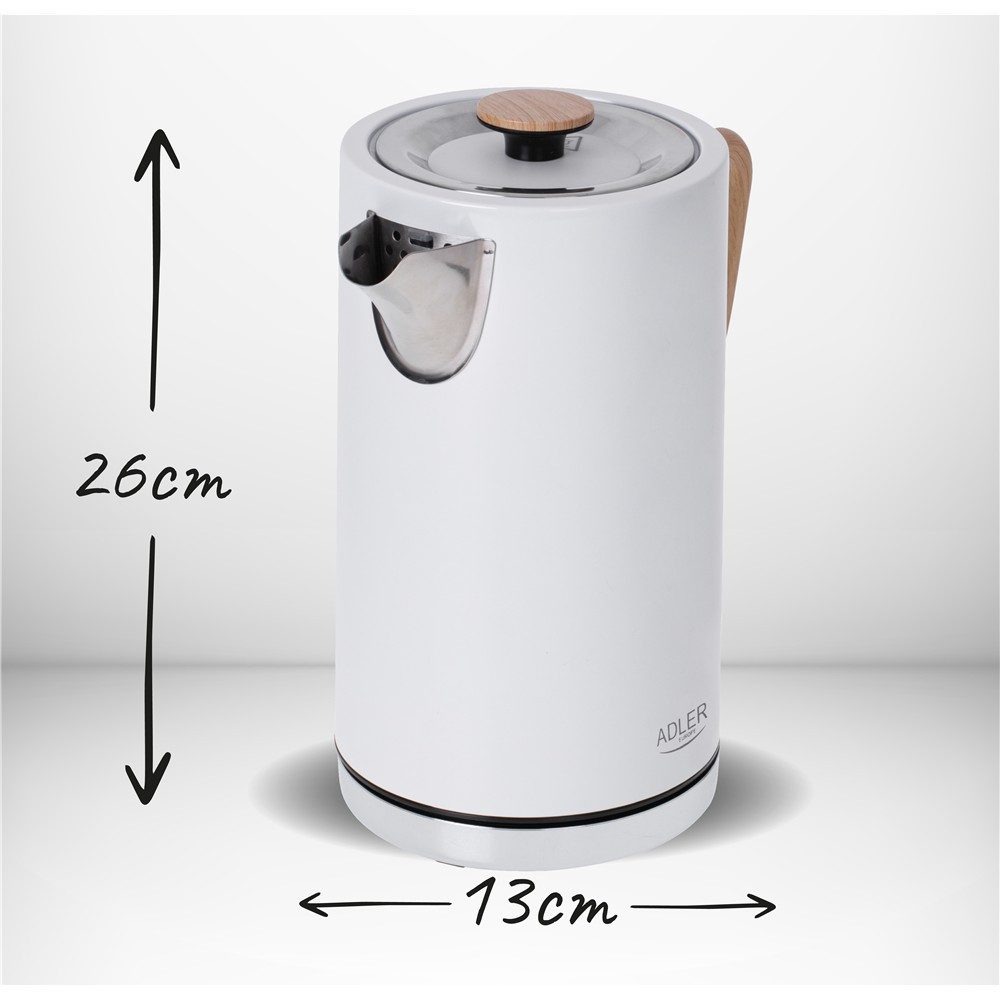 ADLER EUROPE Wasserkocher AD 1347w Edelstahl Wasserkocher, mit STRIX Sicherheitssystem, 1,7 l, 2200 W, 360° Basis, abnehmbarem Deckel, Weiß