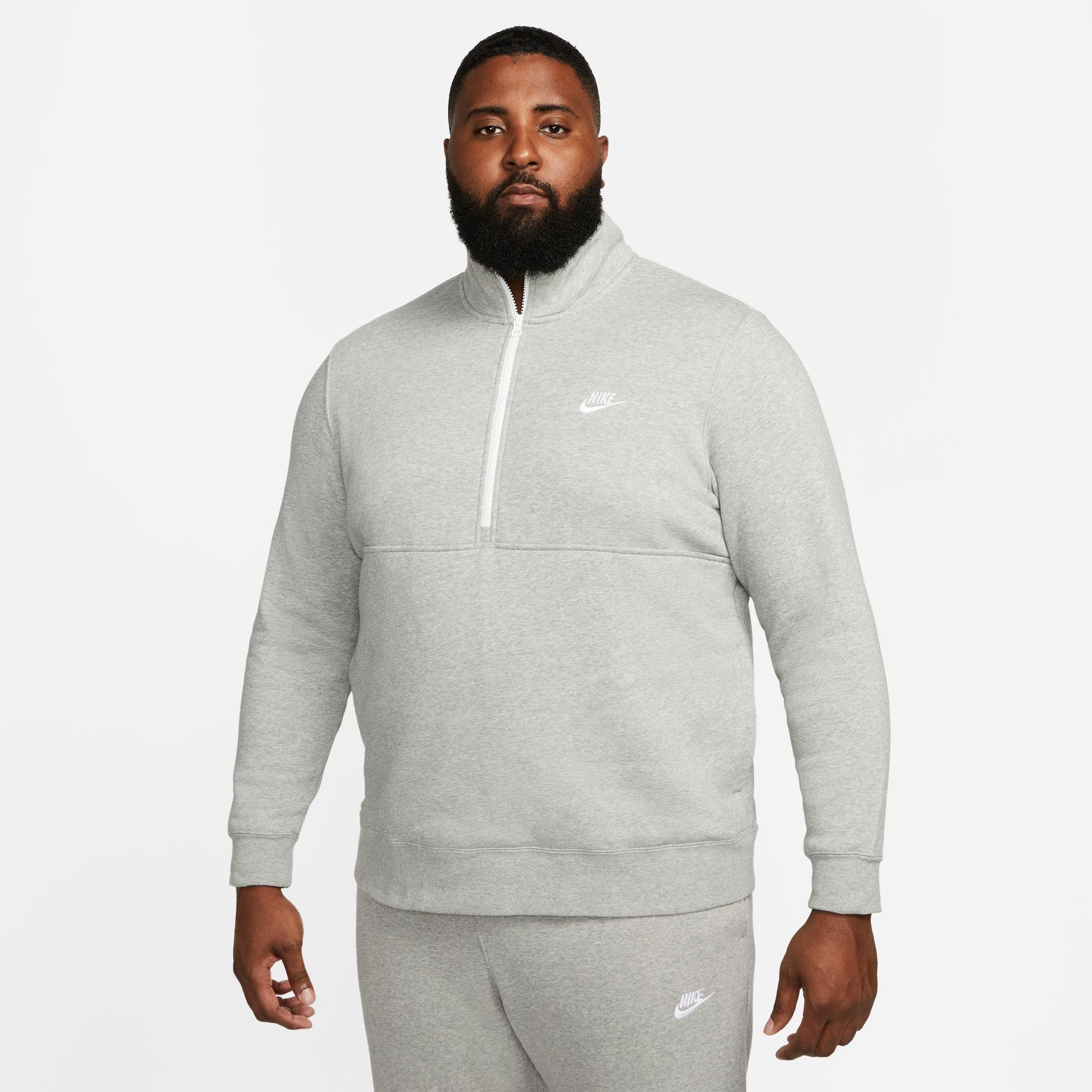 BRUSHED-BACK 1/-ZIP HEATHER/WHITE/WHITE DK MEN'S Sportswear Nike CLUB Sweatshirt GREY PULLOVER