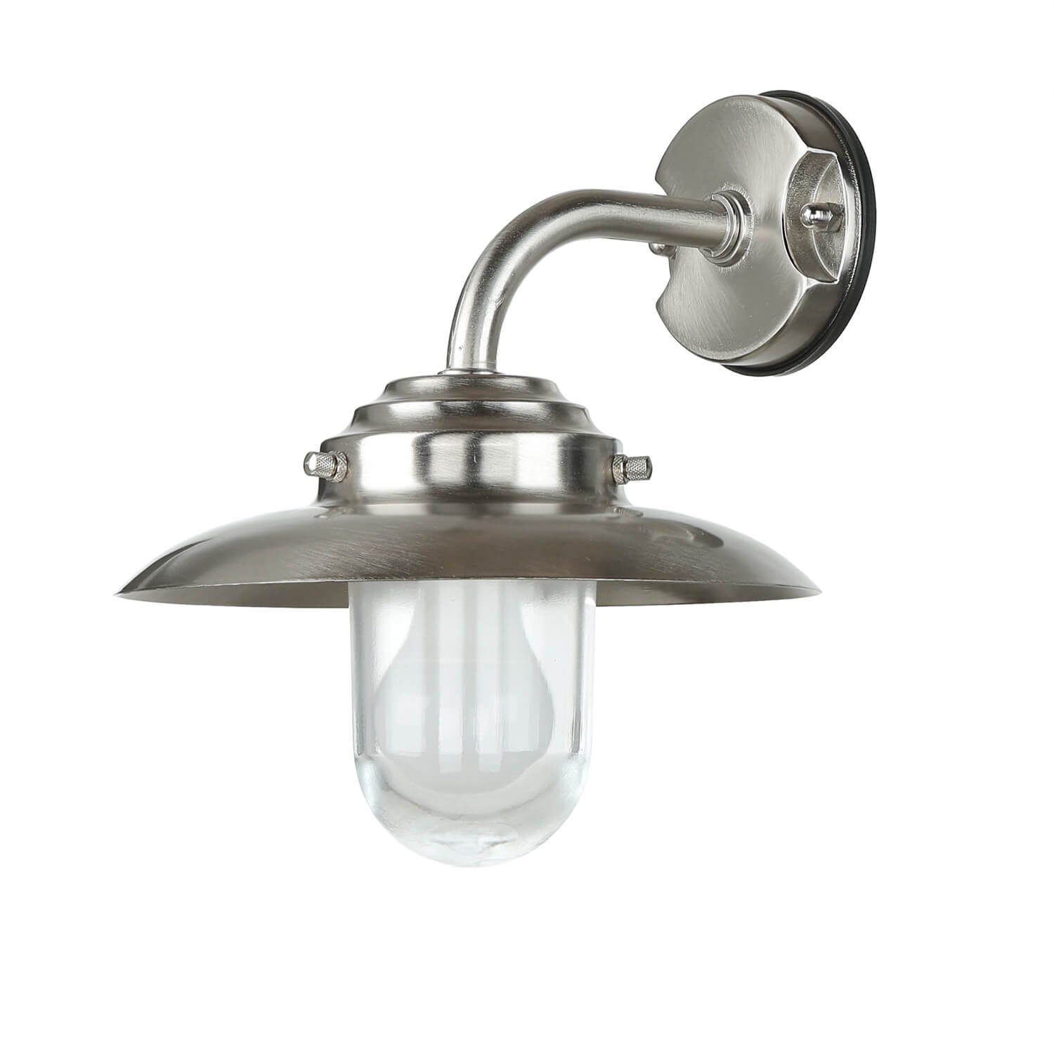 Licht-Erlebnisse Außen-Wandleuchte KAVALA, ohne Leuchtmittel, Außenwandlampe IP64 Maritim Echt-Messing Nickel Terrasse Haustür