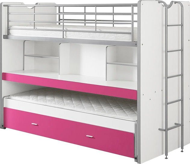 Vipack Hochbett Bonny, mit 3 Schlafgelegenheiten, super praktisch im Kinderzimmer (B/H/T ca. 222x161x102cm, Dekor Oberfläche, in verschieden Farben) mit großer Schreibplatte, Regalfächern, viel Funktion auf kleinem Raum