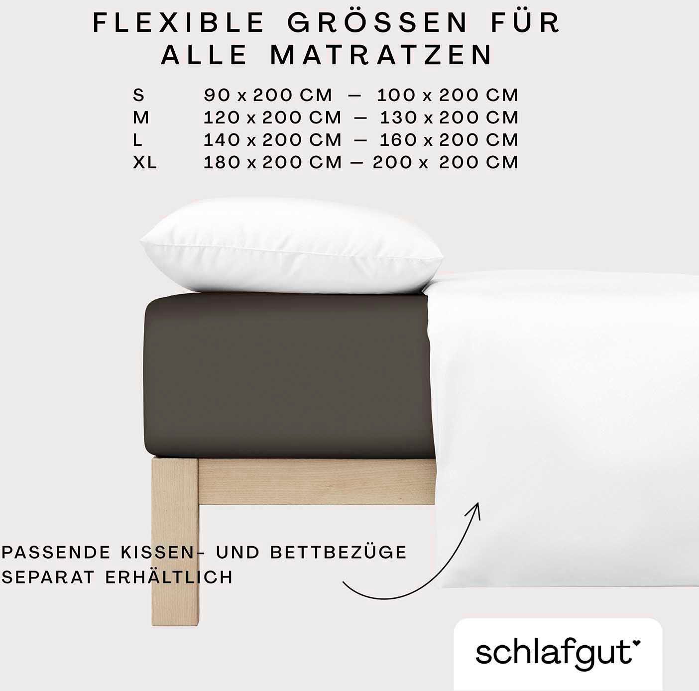 Schlafgut Spannbettlaken CASUAL Bettlaken 100% gekämmte Bio-Baumwolle, 150 g/m², Spannbetttuch, Jersey, Gummizug: rundum, (1 Stück), Bettlaken bis 25 cm Höhe, langlebig, weich, Antipilling-Ausrüstung