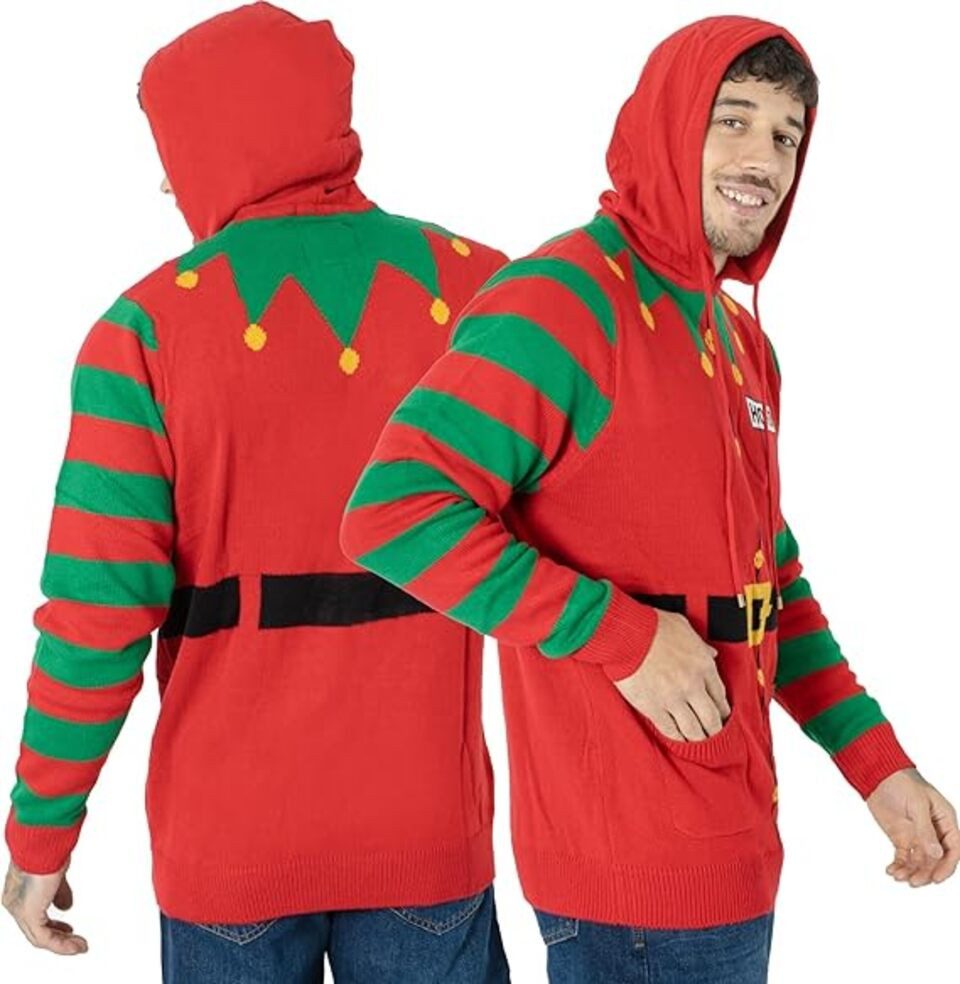 Montegoni Kapuzenpullover Herren Jungen Weihnachtspullover Kapuzenpullover Unisex Elf Hoho Zuckerstange 3D Strickpullover
