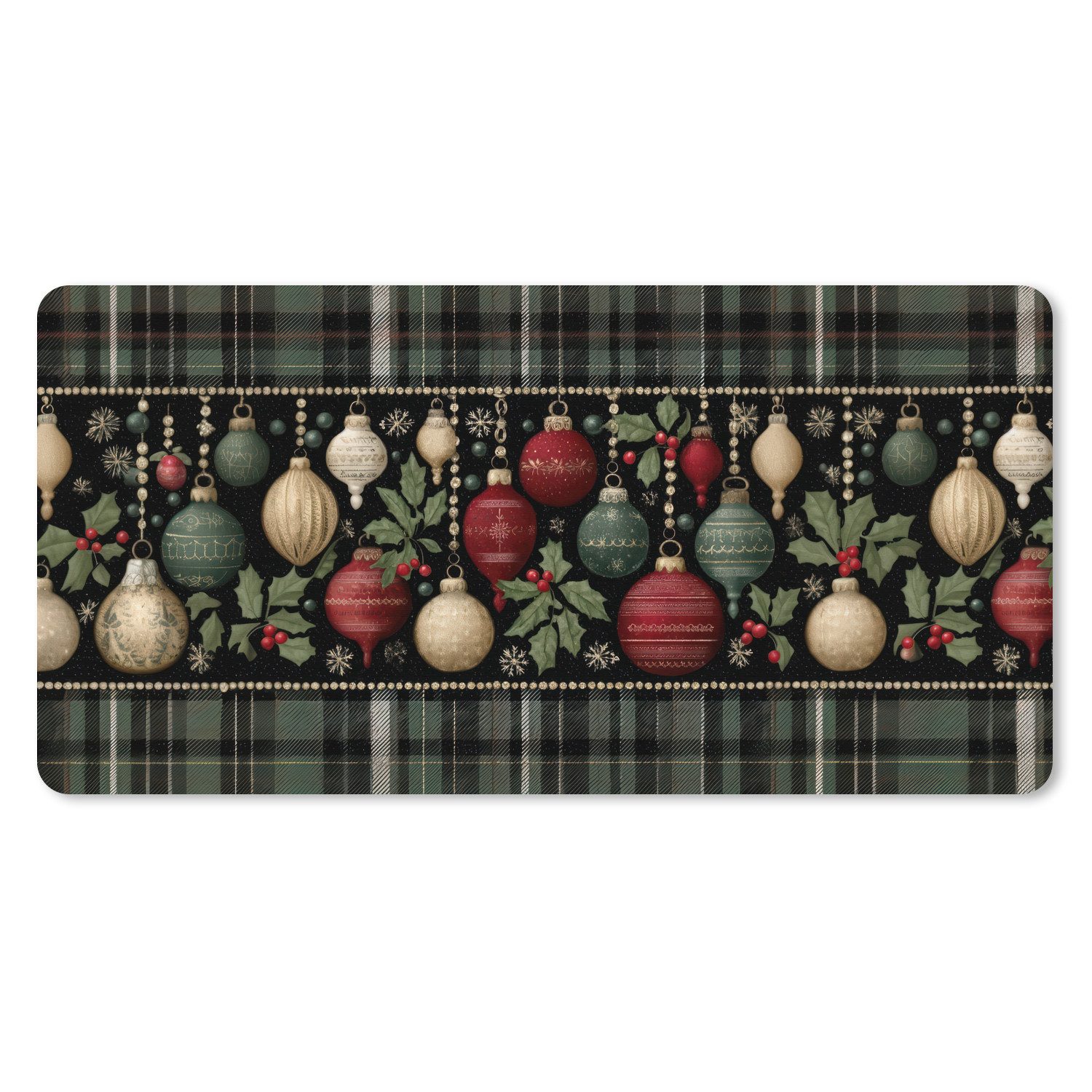 MuchoWow Mauspad Weihnachtskugeln - Rot - Stechpalmenzweige - Muster (1-St), Mousepad mit Rutschfester Unterseite, Gaming XXL, Großes, 120x60 cm