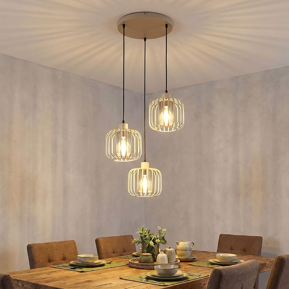GLOBO LIGHTING Pendelleuchte, Leuchtmittel nicht inklusive, Hängelampe Pendelleuchte Metallgitter sand Rauchglas 3-Flammig Retro