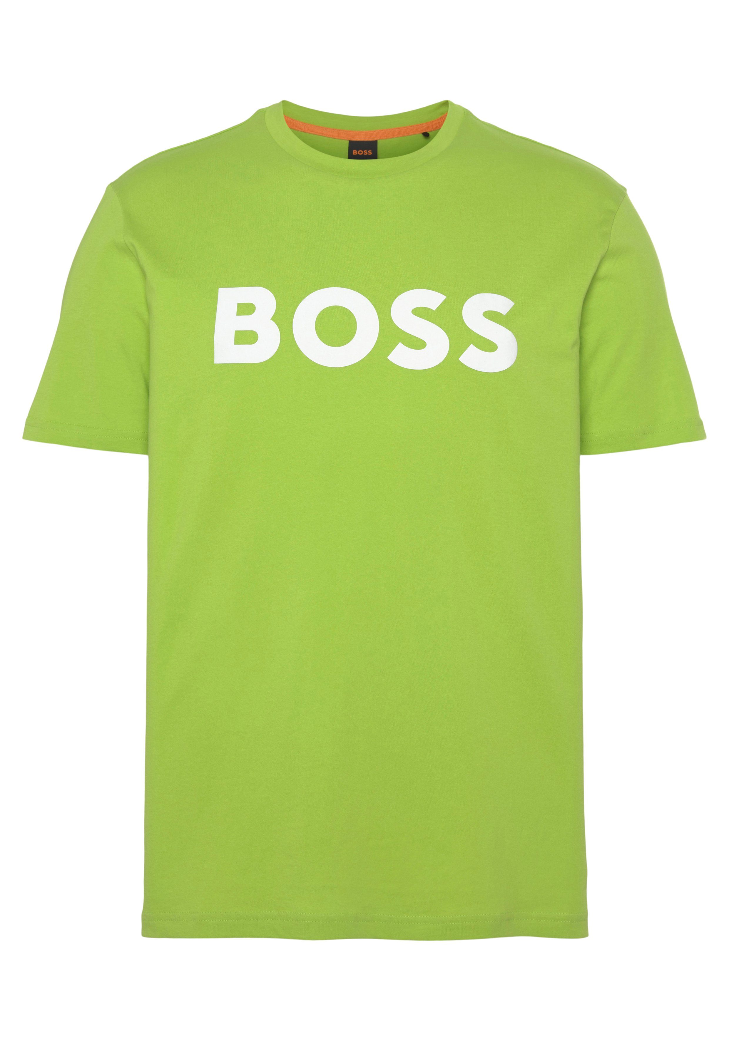 BOSS ORANGE Kurzarmshirt Thinking 1 (1-tlg) mit Logoschriftzug-Frontprint bright_green329