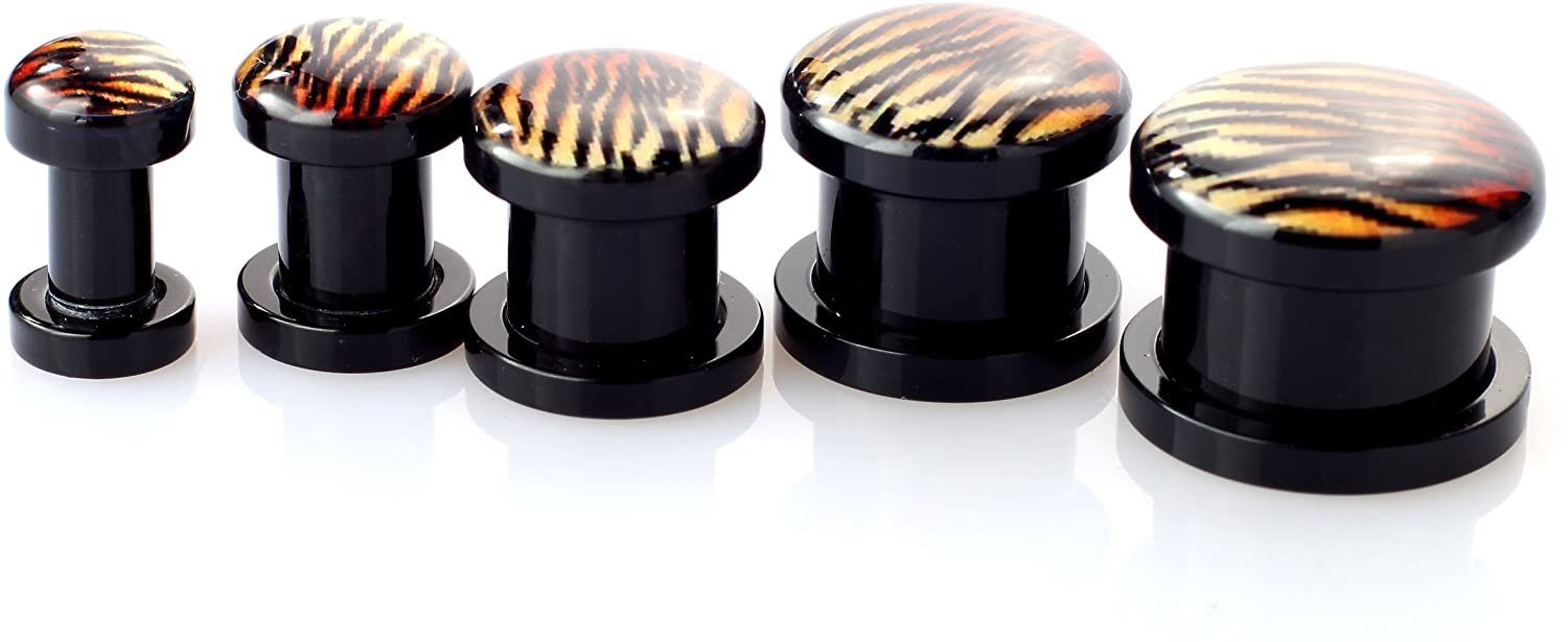 Karisma Plug Ohr Flesh Acryl Tunnel Piercing Schwarz Screw On Logo Tiger VPPI.150.6mm