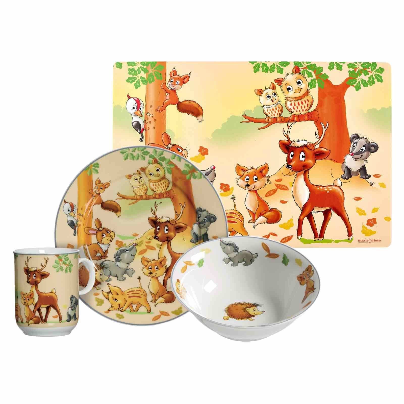 Kindergeschirr-Set Waldtiere Kindergeschirr mit Platzset 4er Set