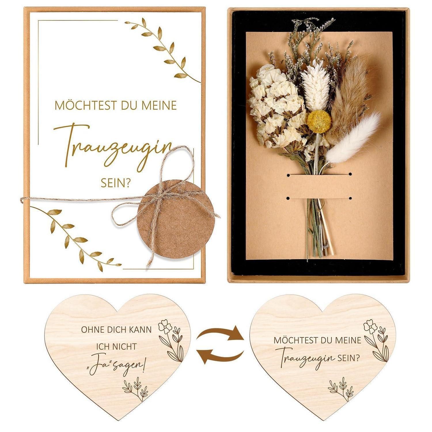 LuxusKollektion Geschenkbox Trauzeugin Geschenk Set Gold Stil Trockenblumen Holzherz