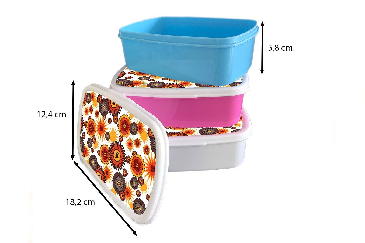 MuchoWow Lunchbox Design - (2-tlg), Jungs - Kinder Blumen, Brotbox und weiß Retro Orange für für Mädchen - Kunststoff, Erwachsene, Brotdose, und