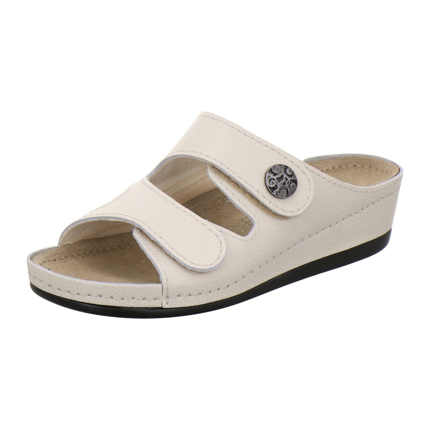 AFS-Schuhe Damen Pantolette aus Glattleder mit Klettverschluss und Keilabsatz, Made in Germany