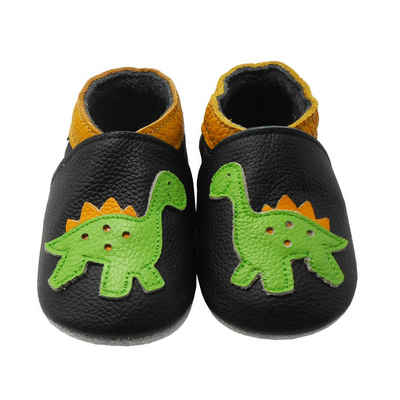 Yalion Weiche Leder Krabbelschuhe Lauflernschuhe Hausschuhe Lederpuschen Dinosaurier 100% Leder Lauflernschuh