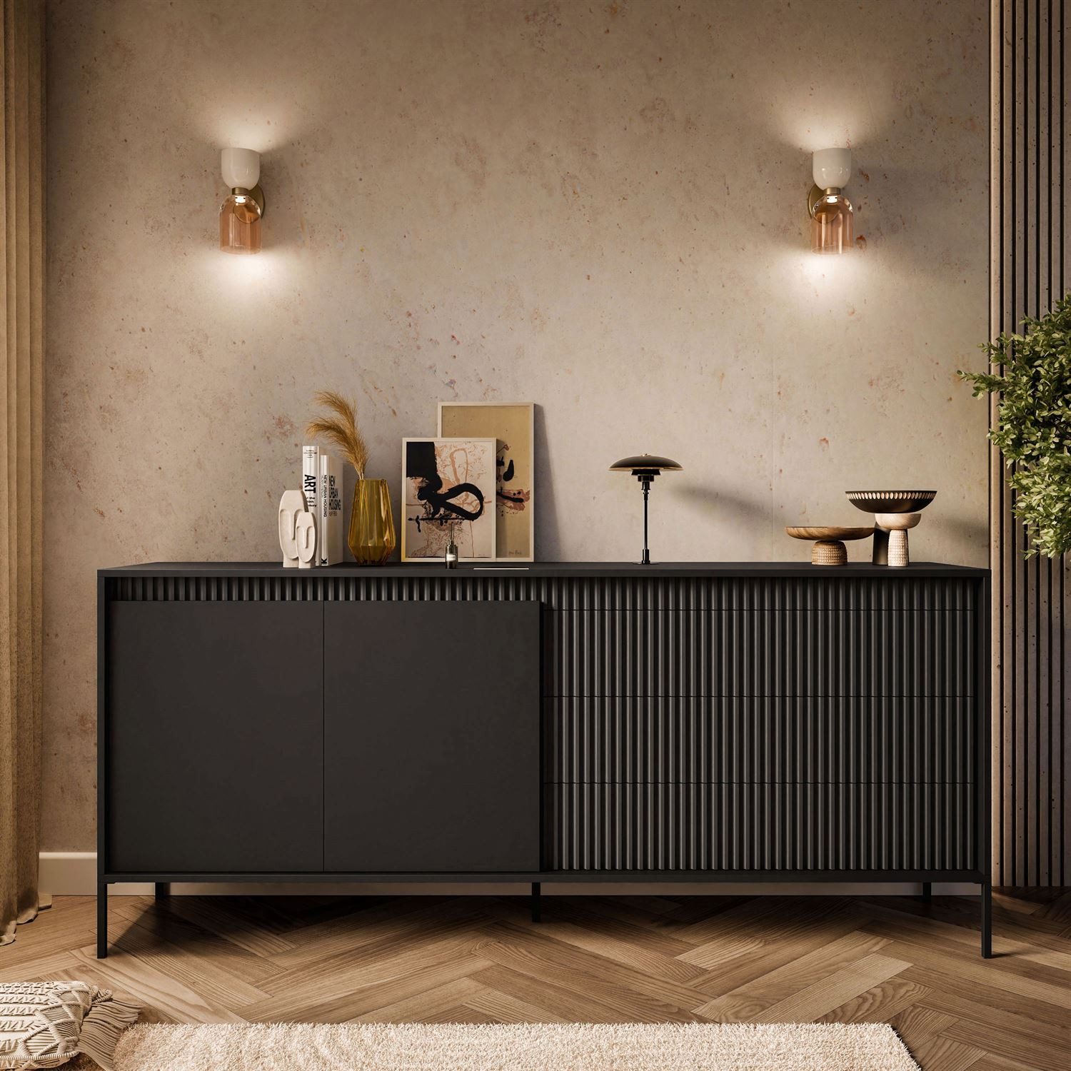 Lookway Kommode YASUMI 2D3S Sideboard mit 2 Türen und 3 Schubladen, Breite: 187,1
