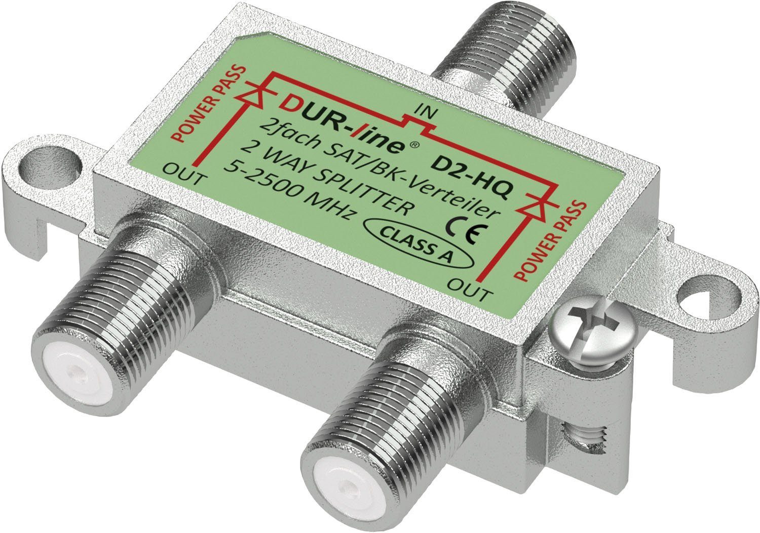DUR-line SAT & BK-Verteiler HQ - 2-Fach Splitter - voll geschirmt - Unicable & SAT-Kabel