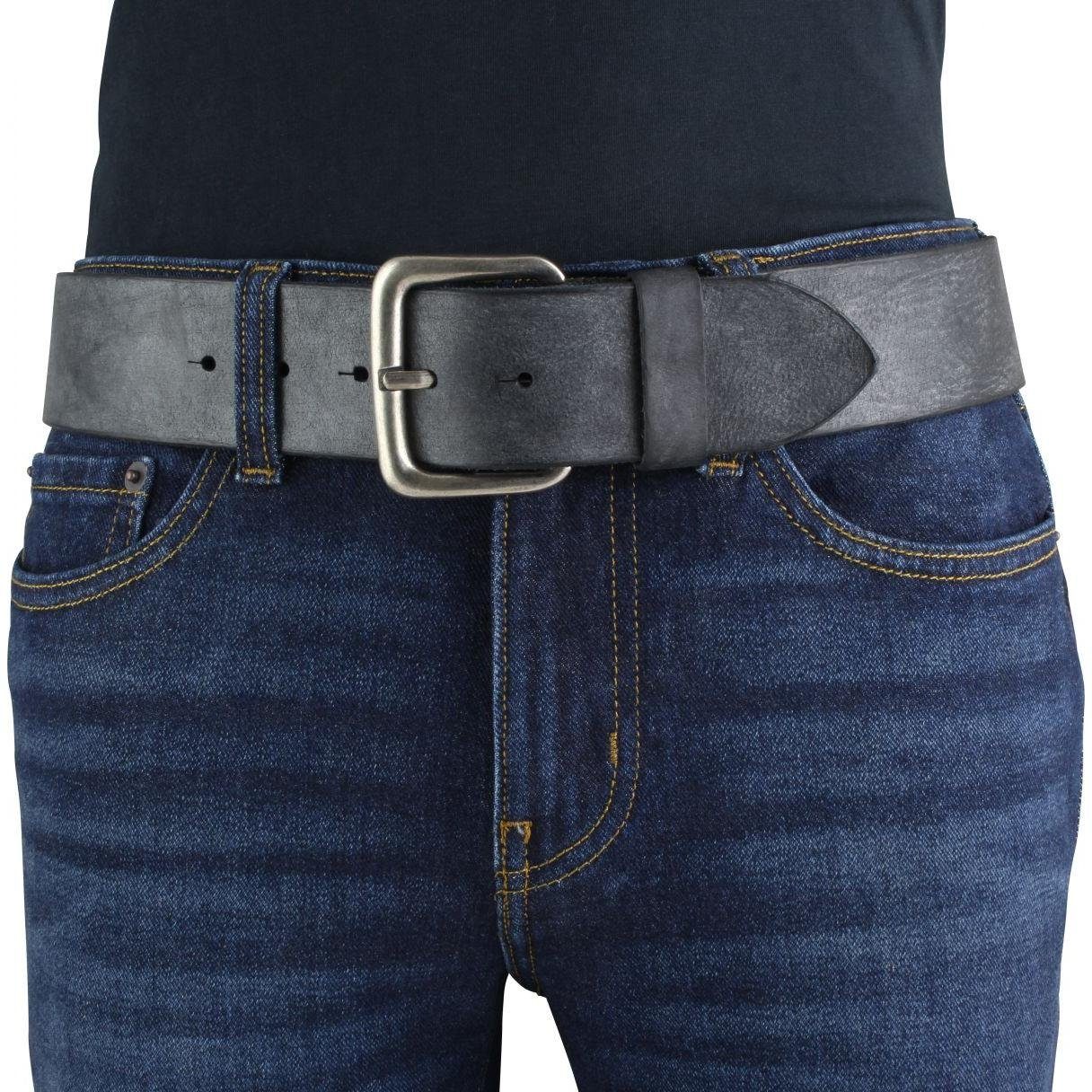 BELTINGER Ledergürtel Gürtel mit - aus Jeans-Gürtel cm Vollrindleder mas weichem Used-Look Dunkelgrau, 5 Altsilber