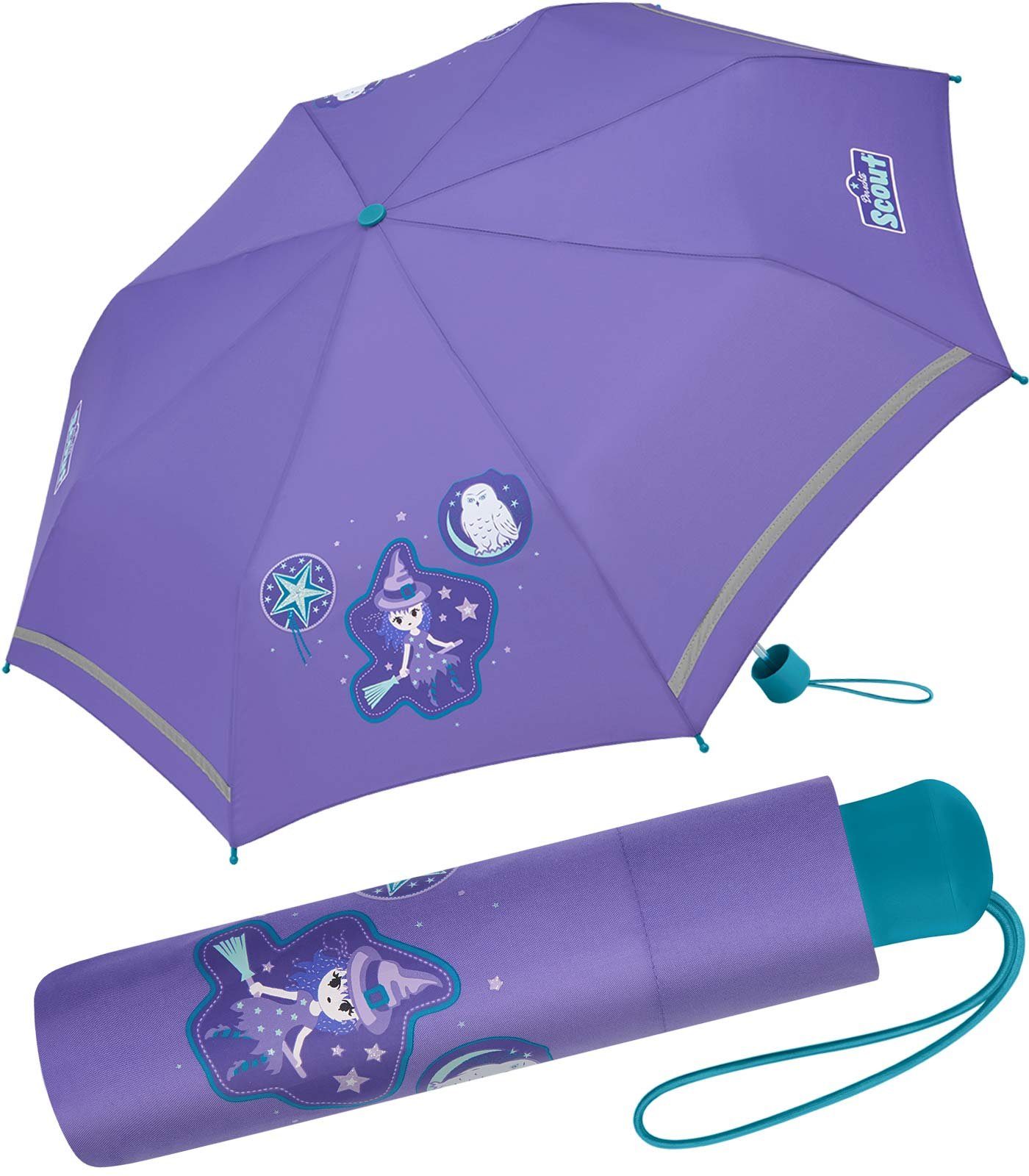 Taschenschirm mit extra Scout leicht Kinder und reflektierend - Mini Kinderschirm, Purple der bedruckt, Kinder Marke für Scout, für Typ Magic gemacht, Regenschirm Taschenregenschirm