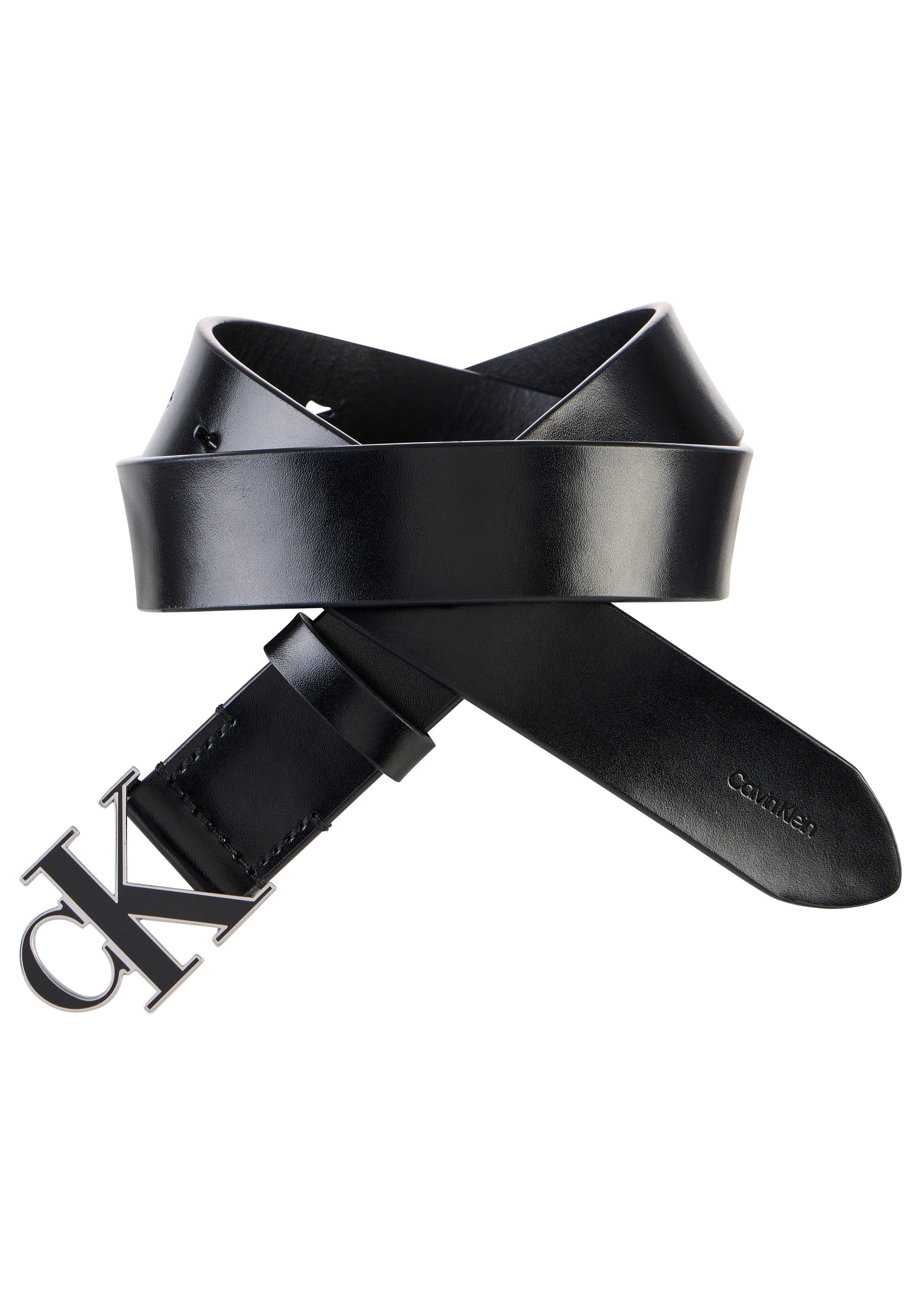 Calvin Klein Ledergürtel ROUND CK BUCKLE 30MM BELT INLAY Größenverstellbar mit Metallschließe