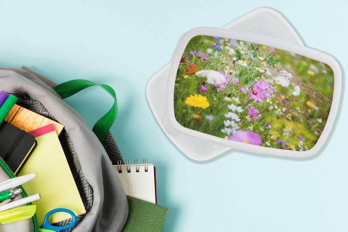 - - MuchoWow und - und Natur - Erwachsene, Kinder Jungs für - Gras Mädchen (2-tlg), Blumen Brotbox für Weiß, Kunststoff, Lunchbox Grün Lila Brotdose,
