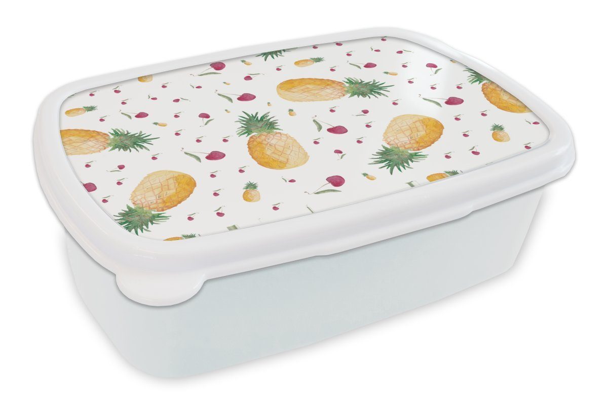 MuchoWow Lunchbox Obst - Aquarell - Weiß, Kunststoff, (2-tlg), Brotbox für Kinder und Erwachsene, Brotdose, für Jungs und Mädchen