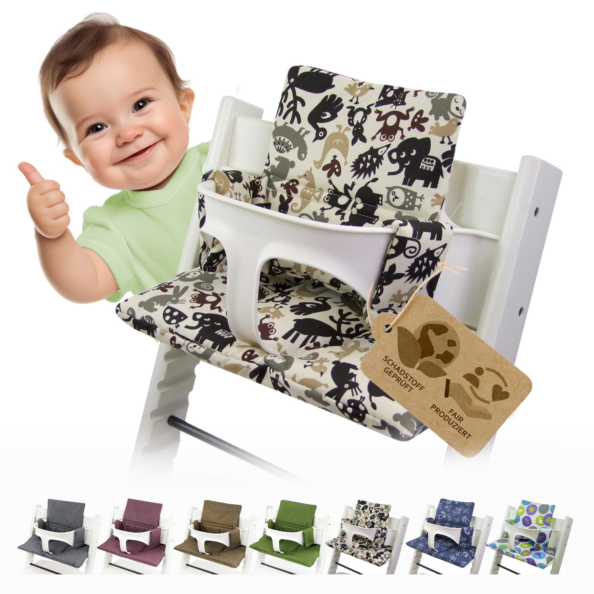 BambiniWelt by Rafael K. Hochstuhlauflage Ersatzbezug Bezug Sitzkissen kompatibel mit Stokke Tripp Trapp Mod. 2, (Sitz- und Rückenkissen), …