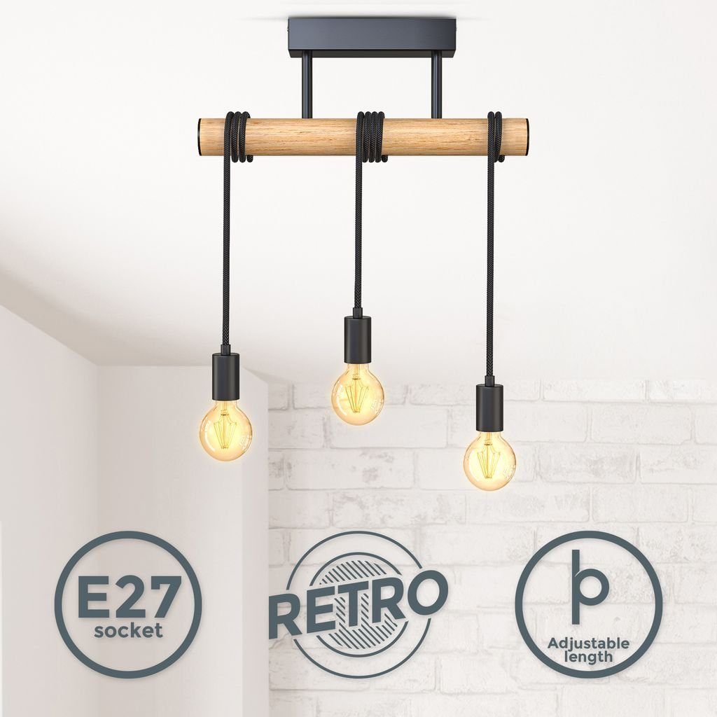 B.K.Licht LED Pendelleuchte, 3-flammige Pendelleuchte Metall und Holz E27  schwarz matt Vintage Pendellampe retro-Hängelampe ohne Leuchtmittel online  kaufen | OTTO