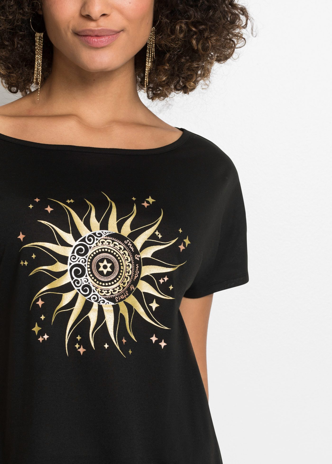 bonprix T-Shirt lockere Passform, Kurzarm-Design, aus Polyester, mit Metall günstig online kaufen