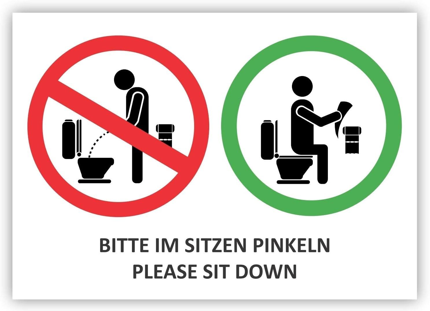 LYSCO Aufkleber Folienaufkleber Bitte im Sitzen pinkeln - Please sit down, (langanhaltend, einfach ablösbar, 6tlg), Toiletten im Sitzen benutzen Aufkleber WC Bad Klosett Klo