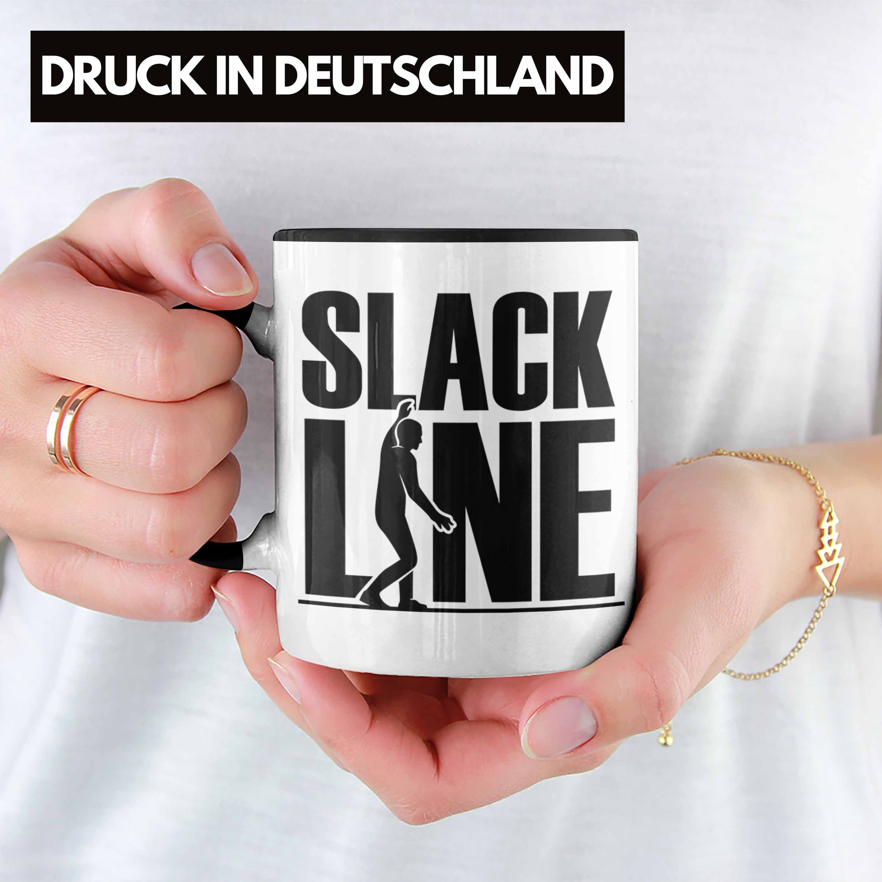 Trendation Tasse Lustige Tasse Geschenk Slackliner für Slackline Schwarz