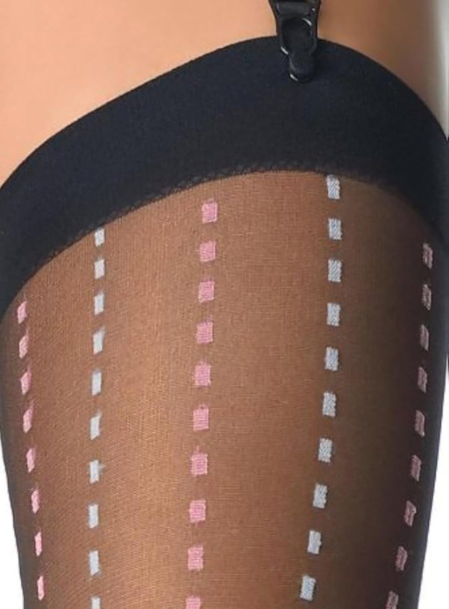 Leg Avenue Socken Schwarze Strapsstrümpfe mit gestrichelten Linien Overknee-Strümpfe mit farbigen Nadelstreifen