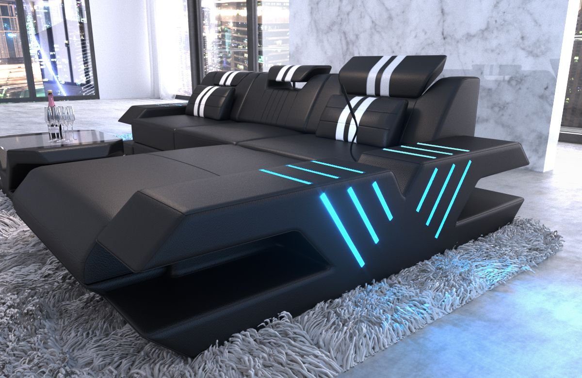 Sofa Dreams Ecksofa Sofa Leder Ledercouch Venedig L Form Ledersofa, Couch, mit LED, wahlweise mit Bettfunktion als Schlafsofa, Designersofa
