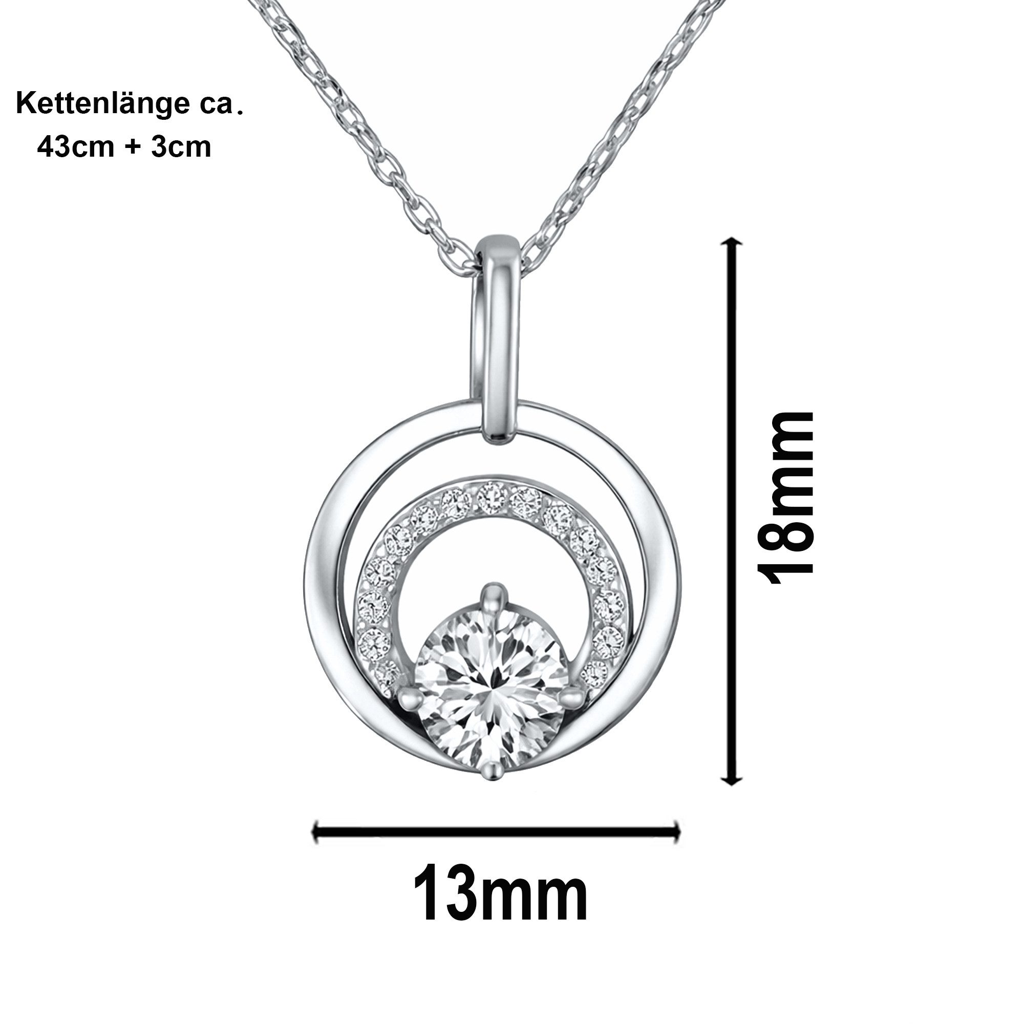 Limana Kette mit Anhänger Silberkette Damen 925 rhodiniert runder Anhänger mit Zirkonia (Schmuck Silberschmuck Echtschmuck inkl. Dose), Geschenk für Freundin Fr – Bild 4 von 5