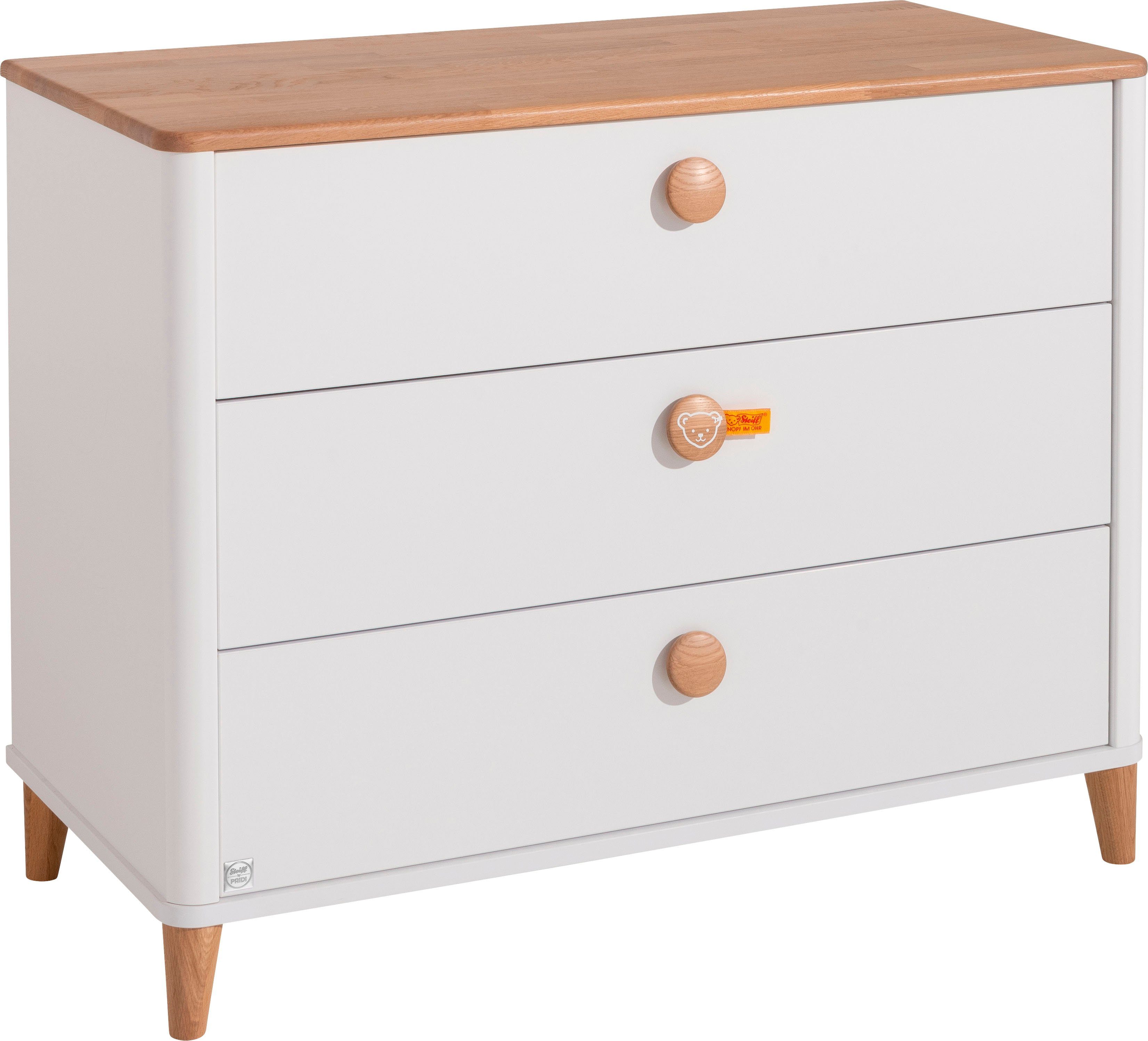 PAIDI Schubkastenkommode LOTTE & FYNN Steiff by PAIDI, 3 Schubladen mit Soft-Close, Weiß mit Eiche Massivholz, langlebige Kommode, Wickeltisch