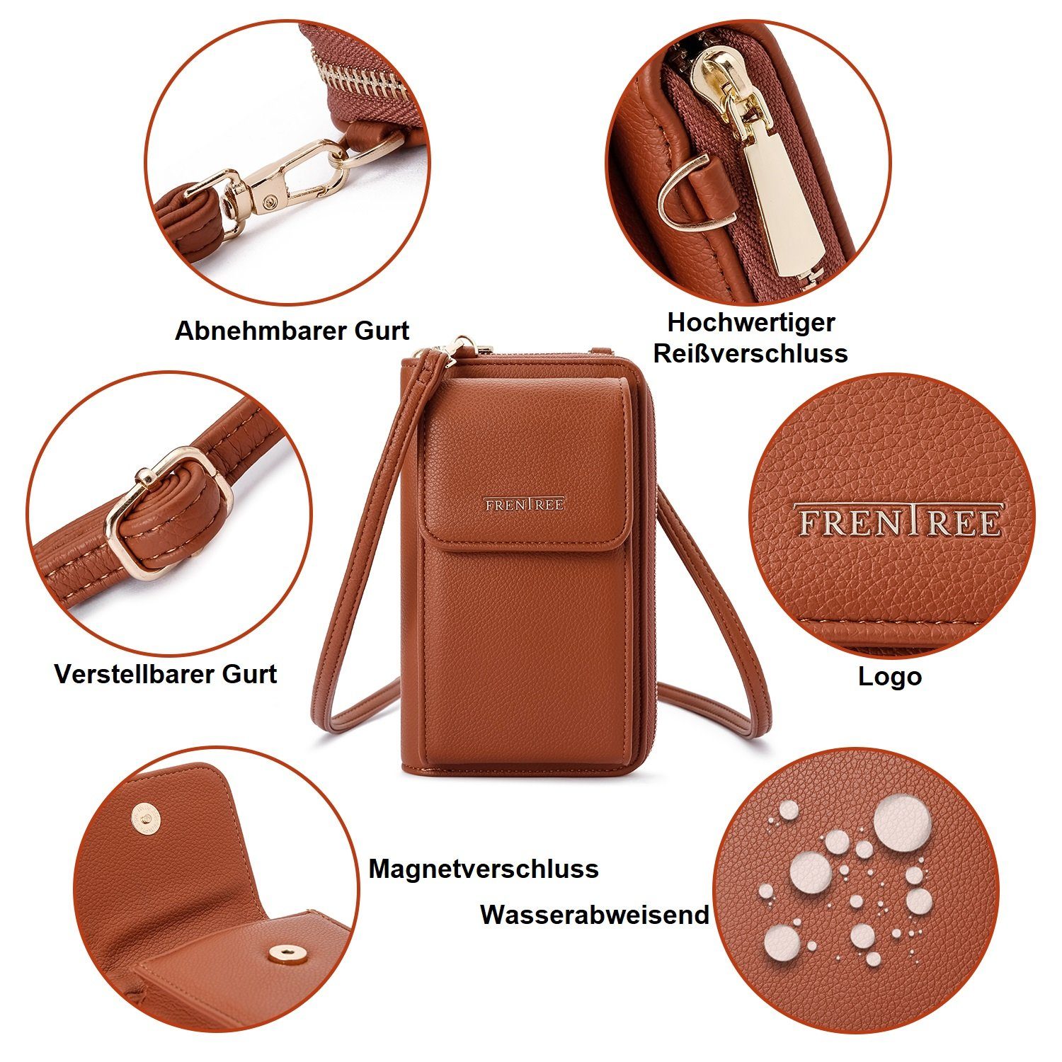 Frentree Schultertasche Damen Cross-Body Handtasche mit Handyfach und Portemonnaie, Umhängetasche mit vielen Fächern