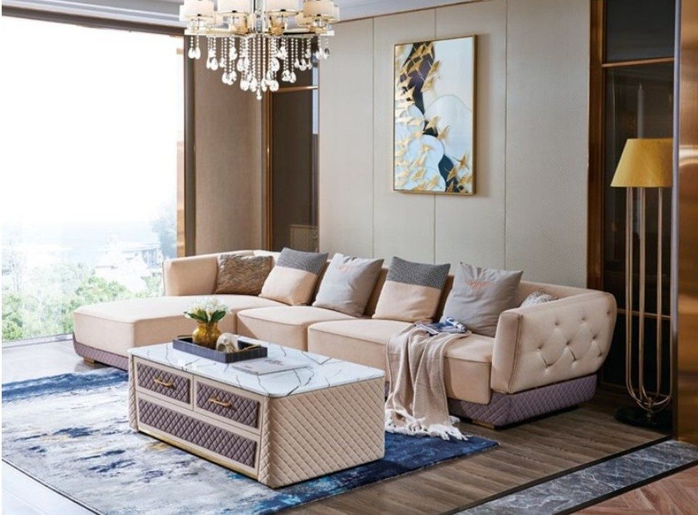 JVmoebel Ecksofa Relax-Sitz Polstergarnitur aus Nappaleder in Beige und Lila, Made in Europa
