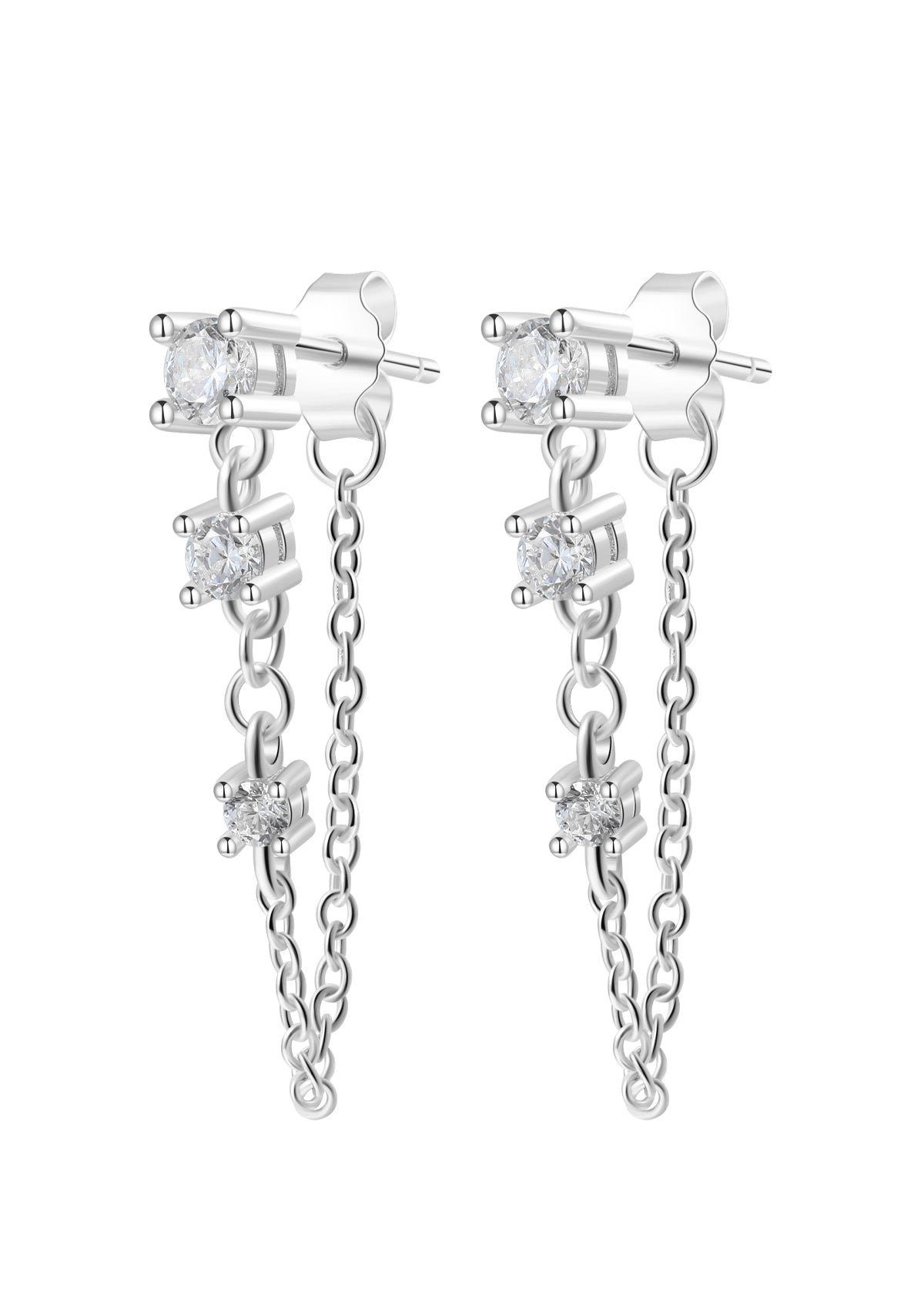 Paar Ohrhänger Tropfen Kristalle, Silber Ohrstecker Kette 18K Gold